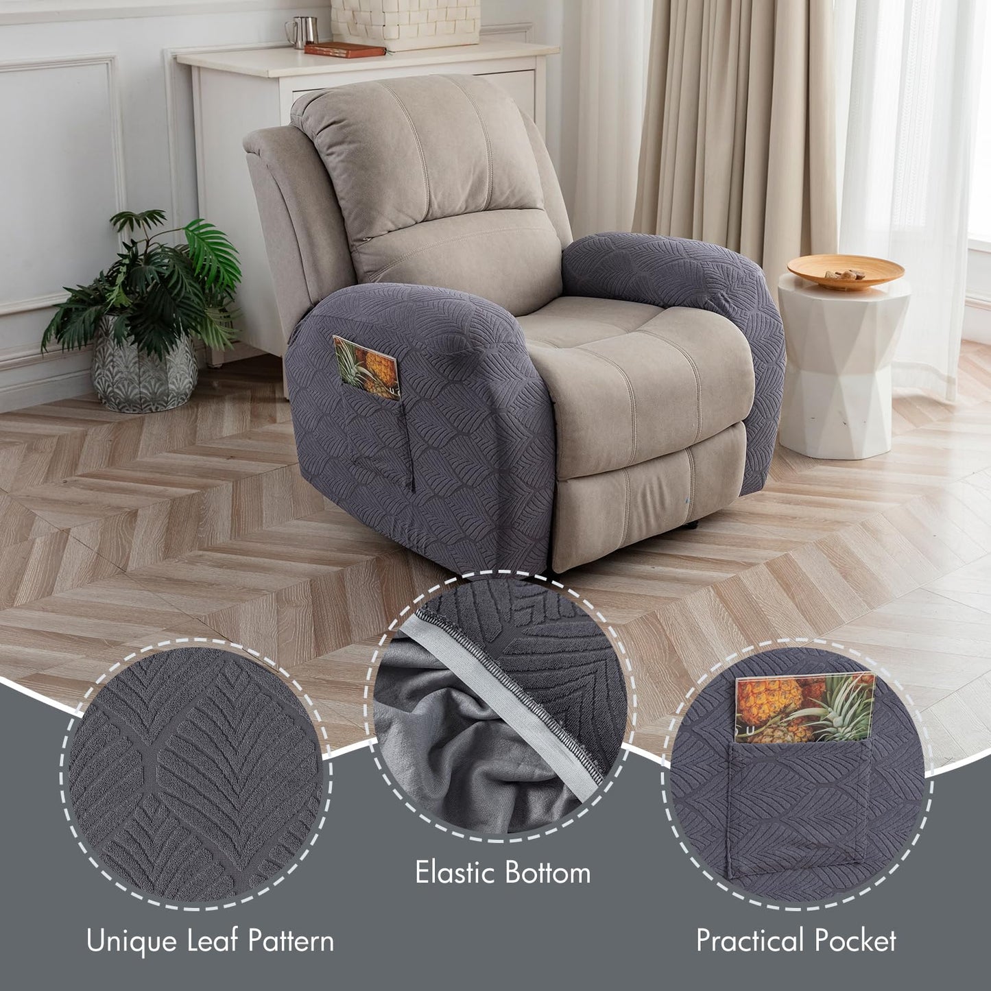YUEANG 100% Waterproof Armrest Covers for Recliner Sofa, 2 Pieces Stretch Recliner Armrest Slipcovers Washable Couch Arm Covers for Recliners for Pets, Dogs, Kids (Dark Gray, Armrest Covers)