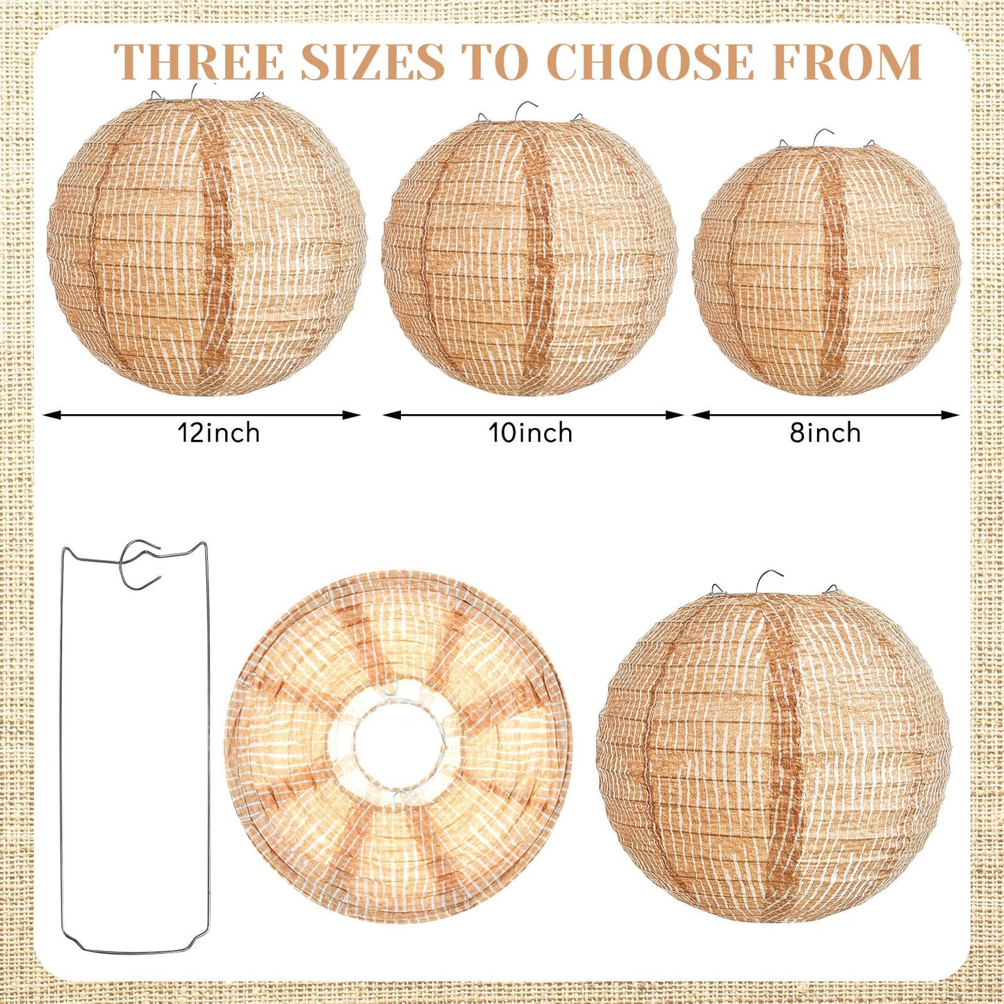 Hortsun 6 Pcs Print Burlap Paper Lanterns Round Chinese Paper Lanterns Farmhouse Boho Classroom Decor Home Sweet Classroom Birthday Party Ceremonial Event (8 Inch)