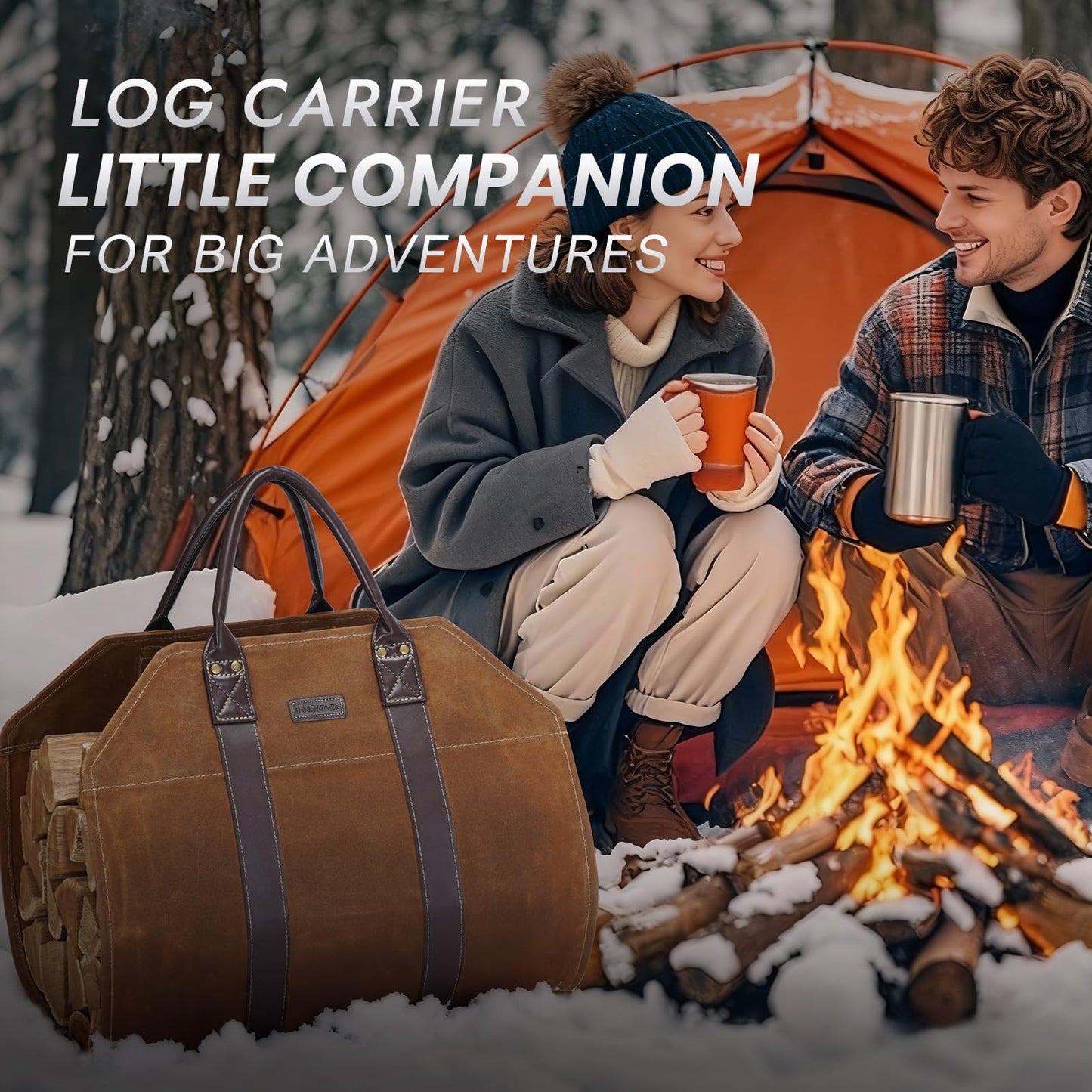 INNO STAGE Canvas Log Carrier Bag,Durable Wood Tote,Fireplace Stove Accessories,Extra Large Firewood Holder with Handles for Camping (Rust)
