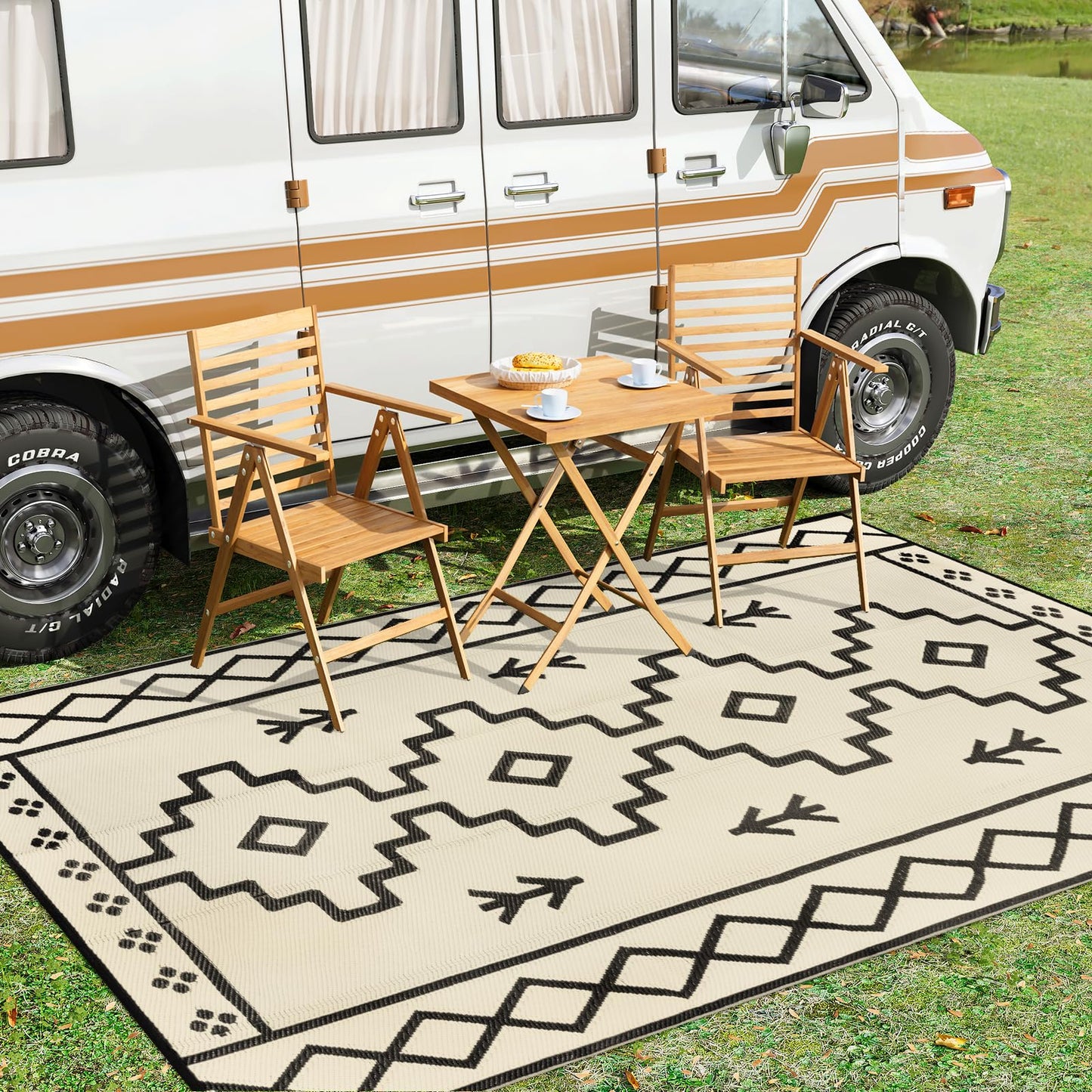 Uphome Outdoor Plastic Straw Rug, 6x9 ft, Reversible Waterproof, Tan Boho Patio & RV Camping Rug for Outside & Indoor Outdoor Use, 6'x9'