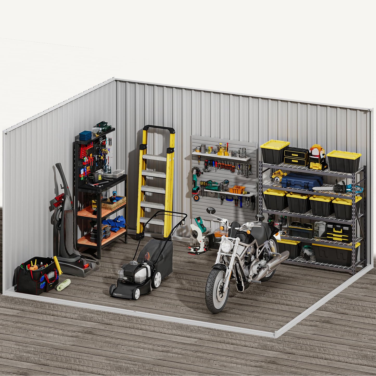 DWVO 10x8FT Outdoor Storage Shed, Spacious Metal Tool Shed with Lockable Doors & Ventilation for Patio, Lawn, and Backyard, Ideal for Storing Garden Equipment, Lawnmowers, and Bicycles, Brown