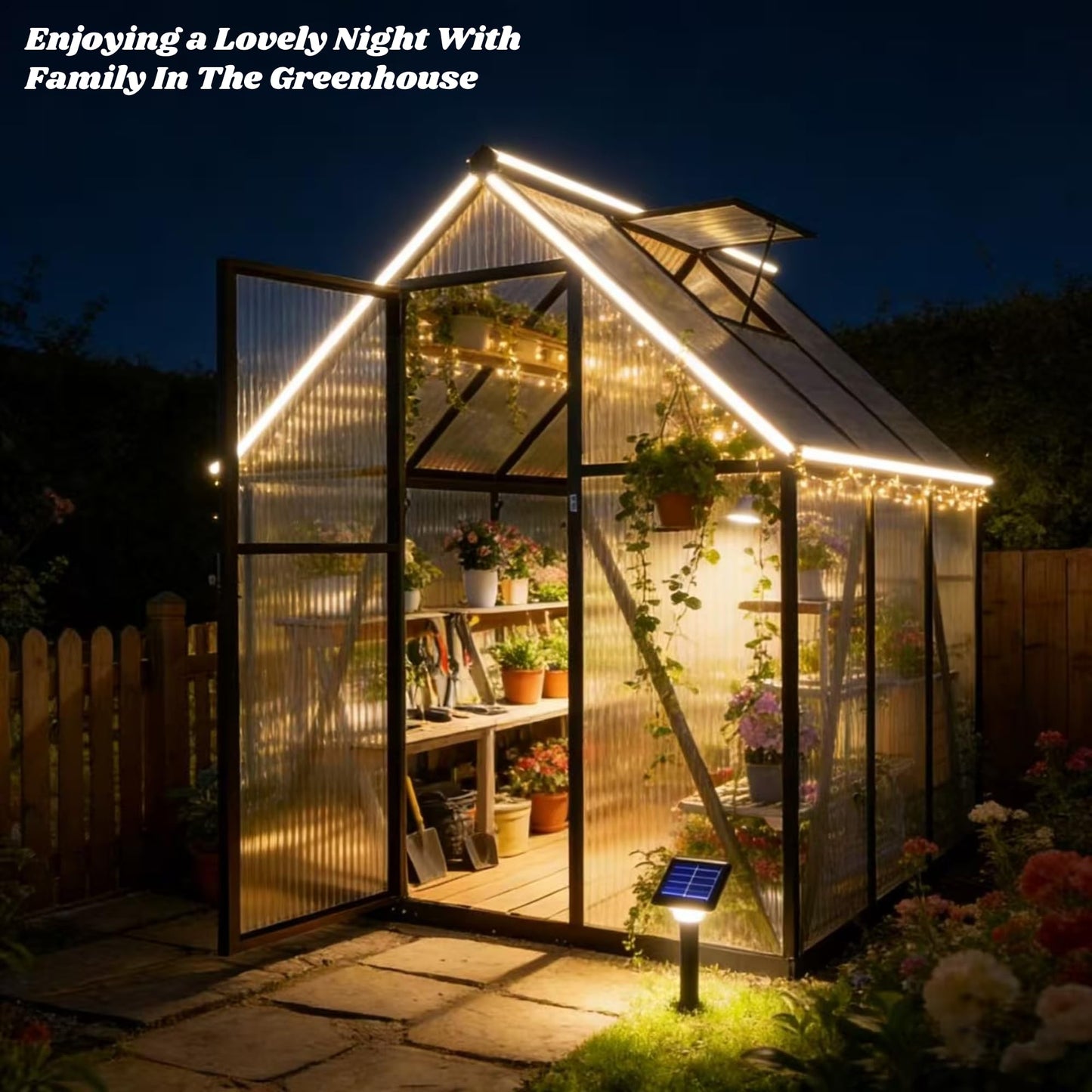 6x6 FT Greenhouse for Outdoors, Polycarbonate Greenhouse with Quick Setup Structure and Roof Vent, Aluminum Large Walk-in Green House for Outside Garden Backyard, Charcoal Black