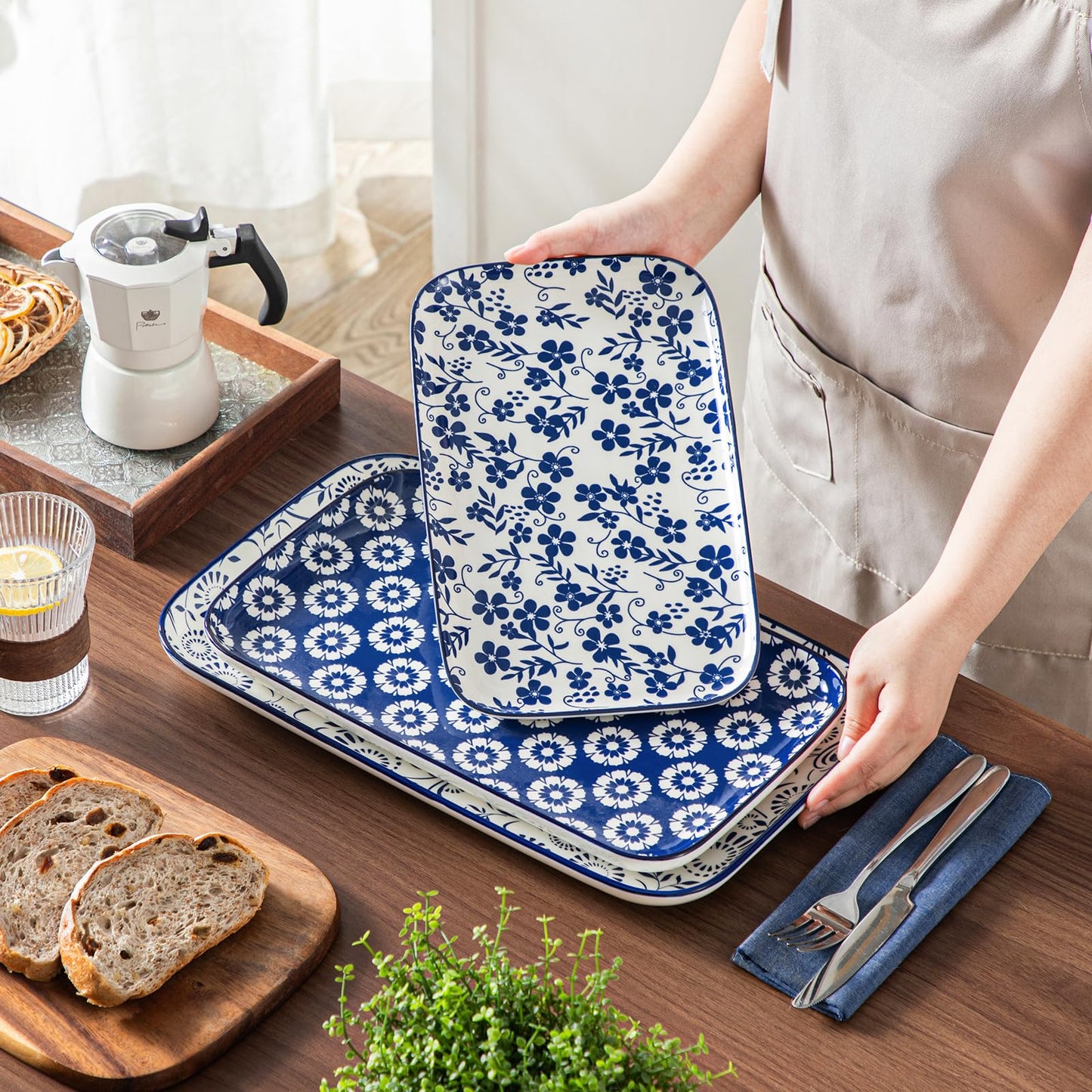 vancasso Porcelain Serving Platters Set of 3, Serving Trays for Party, Serving Dishes for Entertaining, Ceramic Trays for Serving Food, 16"/14"/12" Inch, Series SELENE