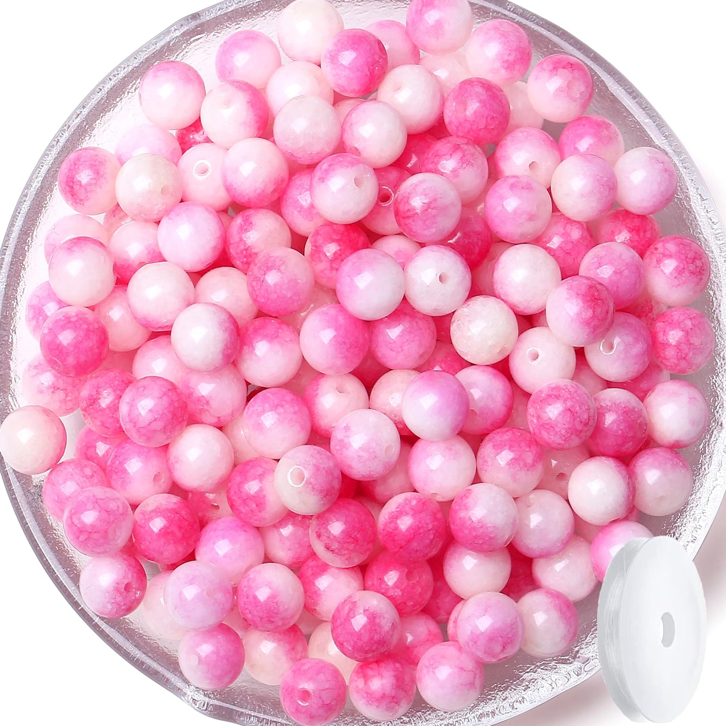 QINJIEJIE 100pcs Pink Tourmaline Jade Natural Stone Beads 8mm Round Loose Gemstone for Bracelet Necklace Earrings Jewelry Making - Polished Pink Crystal DIY