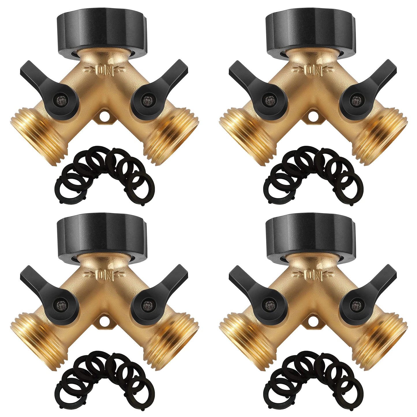 IPOW Brass Heavy Duty 2 Way Y Valve Garden Hose Splitter Adapter High Flow Spigot Splitter + 6 Rubber Hose Washers with Comfort Grip Use