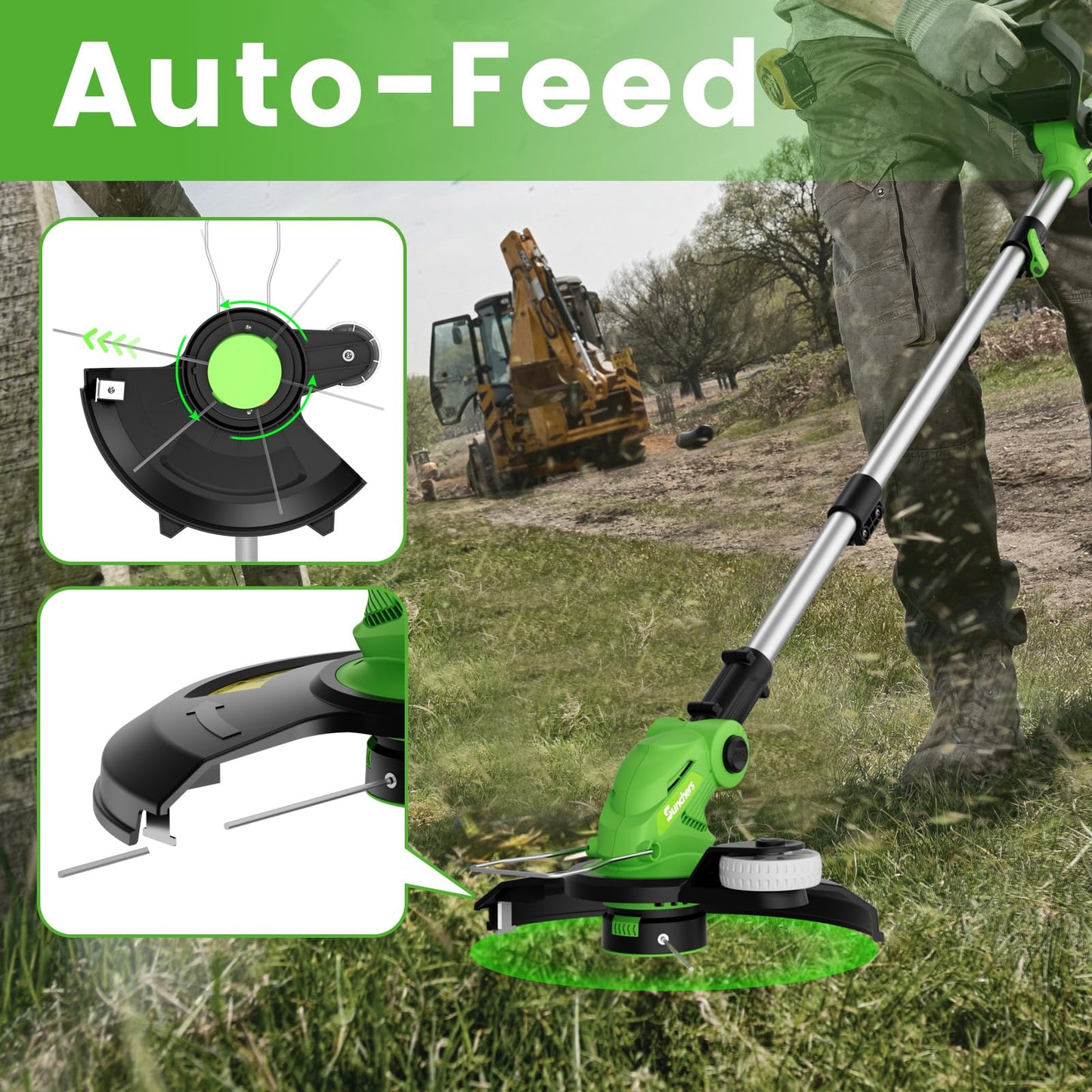 20V 12" Cordless String Trimmer With 2 X 4.0ah Battery and Charger, Electric Grass Trimmer Battery Powered Eater String, Edger Lawn Tool Grass Cutter With 8pcs Line, Lawn Mover For Yard, Garden, Green