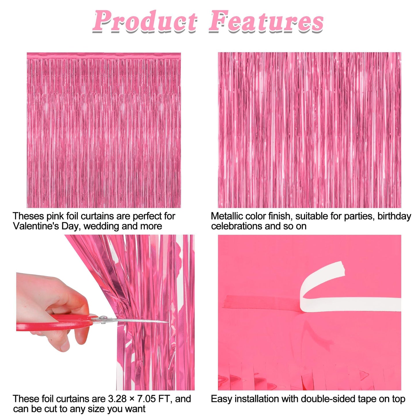 2 Pack Pink Party Decorations, 3.28 FT x 7.05 FT Pink Backdrop, Metallic Tinsel Backdrop Fringe Curtains Backdrop Curtains, Photo Backdrop Party Supplies Birthday Party Decorations