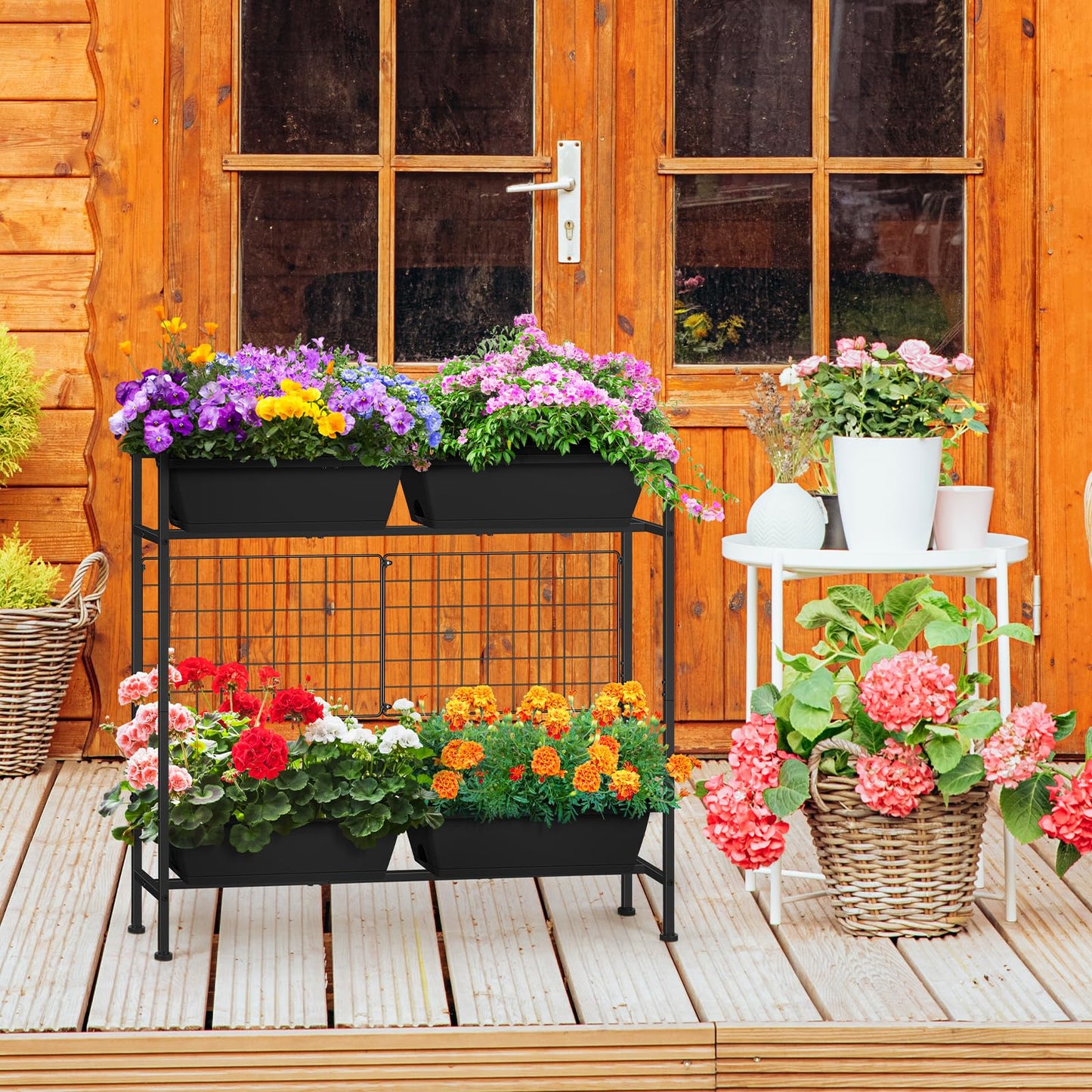 ETELI Vertical Raised Garden Beds Outdoor Elevated Herbs Garden Planter Boxes with Trellis and Legs 32.4" Flowers Beds Vertical Planters for Small Climbing Plant Vegetables Patio Balcony, Black