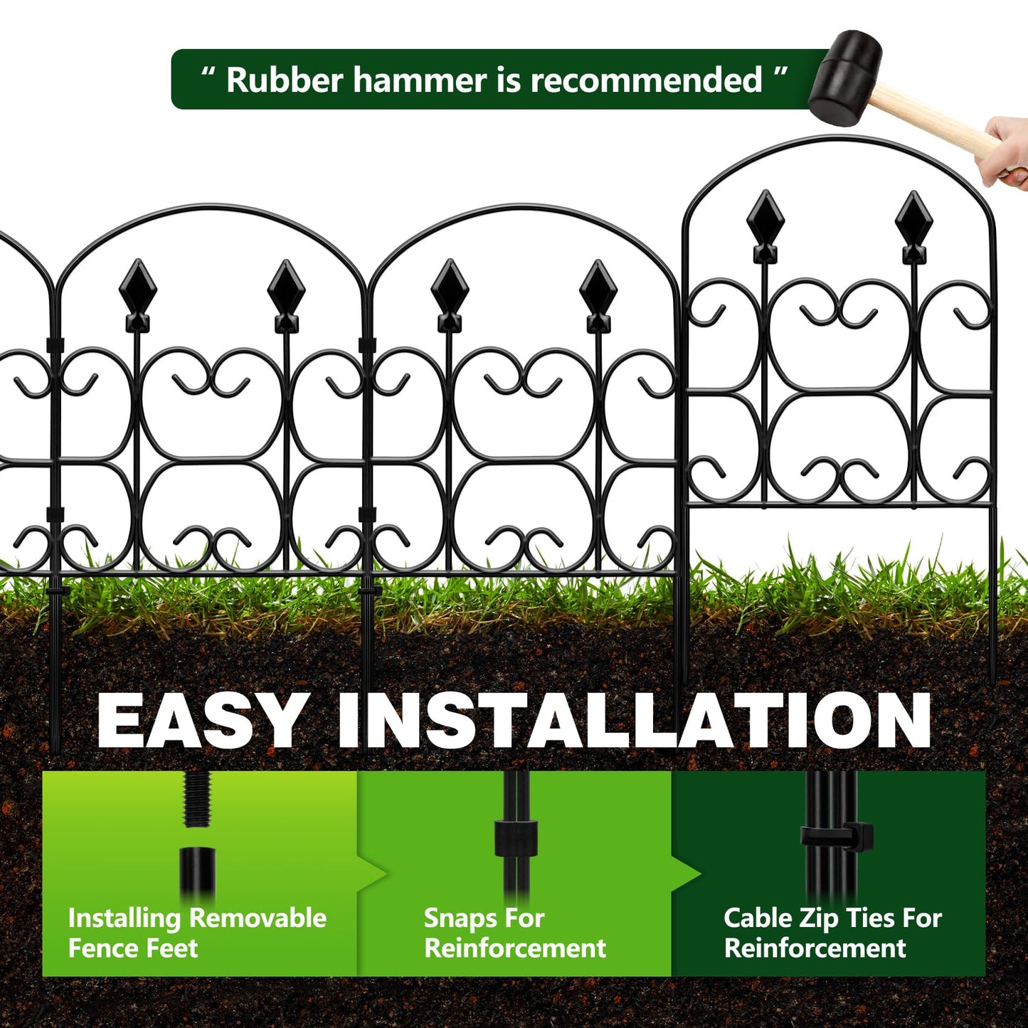 QIAOKAIYAN 19 Pack Decorative Garden Fence Panels – 24in(H) x 20.57ft(L) Black Metal Fence with Floral No Dig Animal Barrier Fence Rustproof Garden Edging for Yard Patio Dog Outdoor Decor Flower Bed