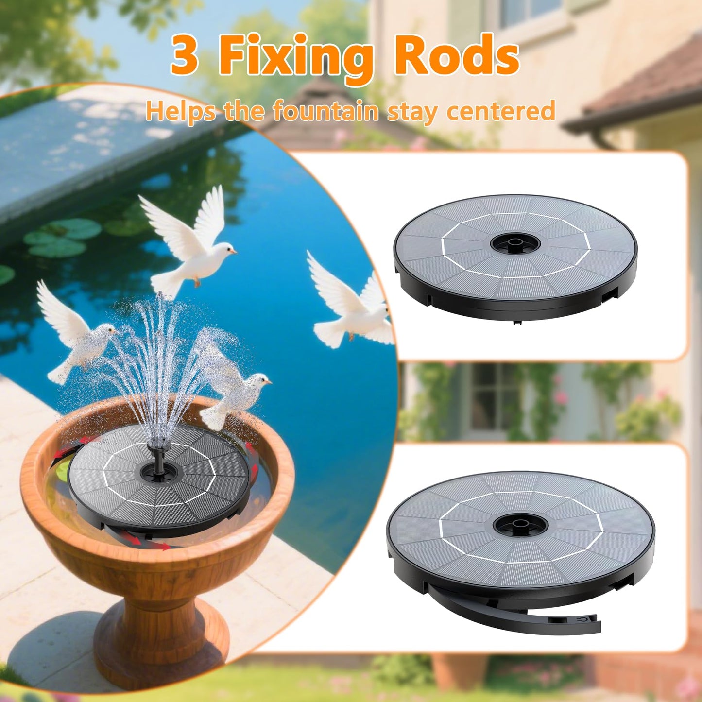 AISITIN Solar Fountain Pump with Windmill & 6 Nozzles & 3 Fixed Bracket, DIY Solar Bird Bath Fountain Built-in 1000mAh Battery for Outdoor, Garden, Pond, Pool, Backyard and Bird Bath