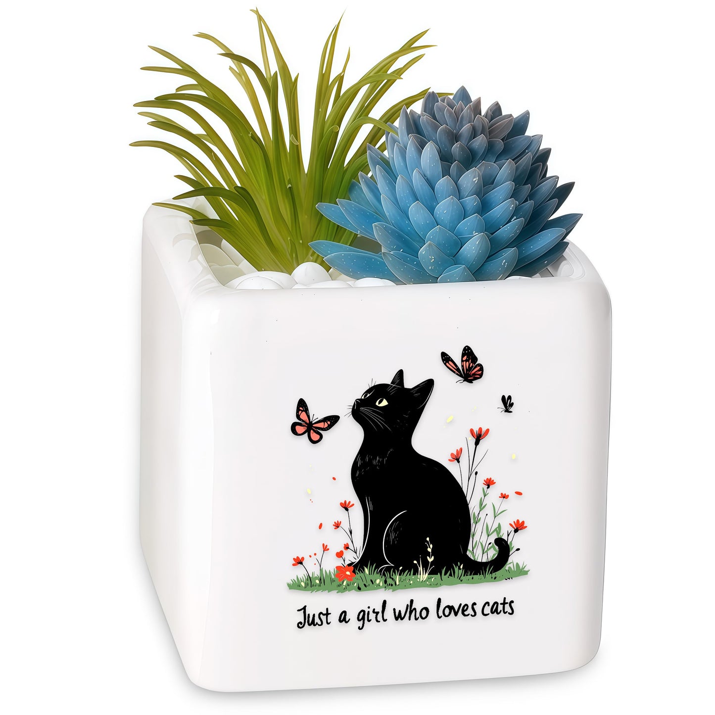 BJDAMAI Black Cat Succulent Planter Flower Plant Pot Small, Gifts for Women Teens Girls Kids, Cat Lovers Themed Stuff Accessories Things Decor Merch, Home Office Table Desk Decoration!