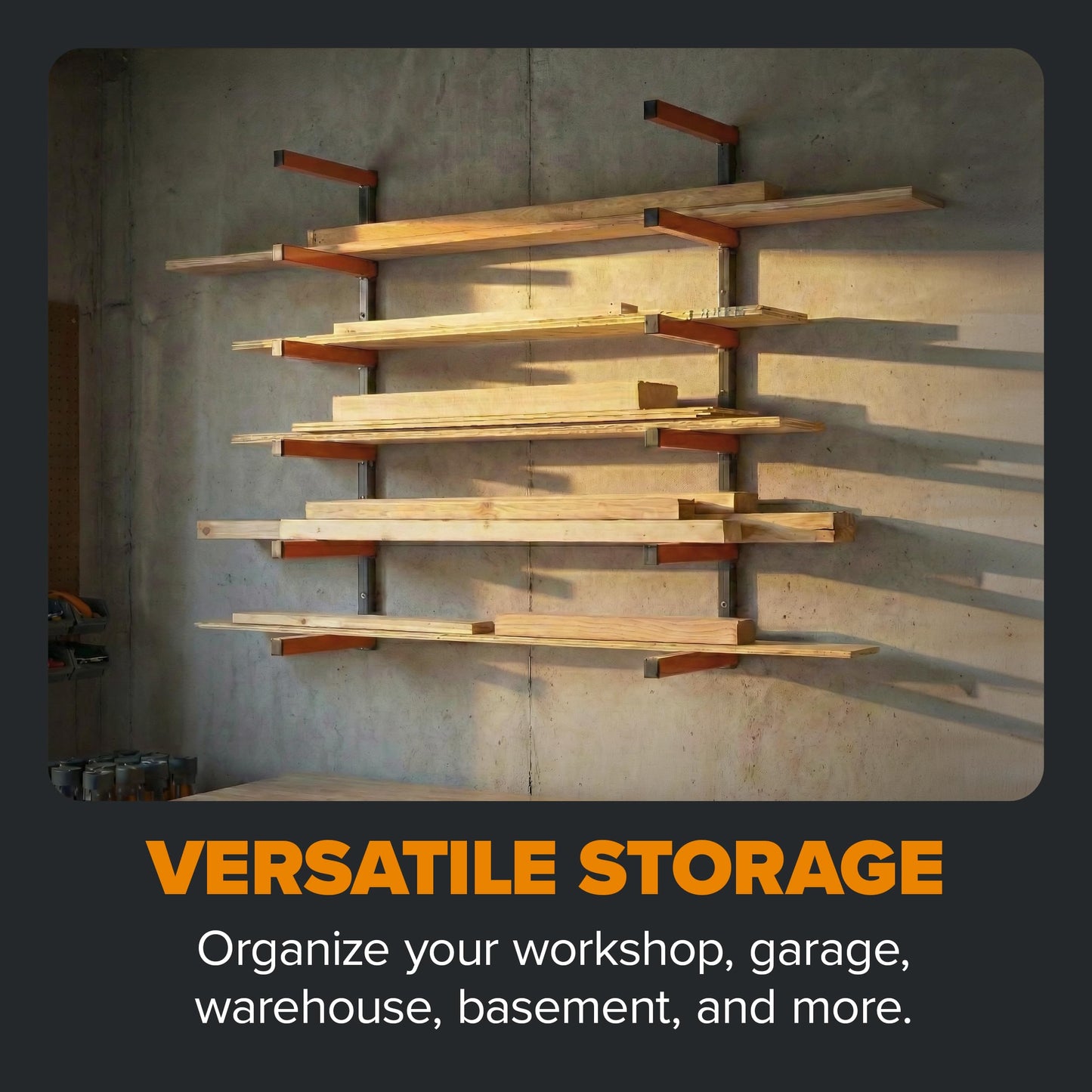 Bora Wood Organizer and Lumber Storage Rack with 6-Level Wall Storage Racks – Indoor and Outdoor Use, In Orange PBR-001
