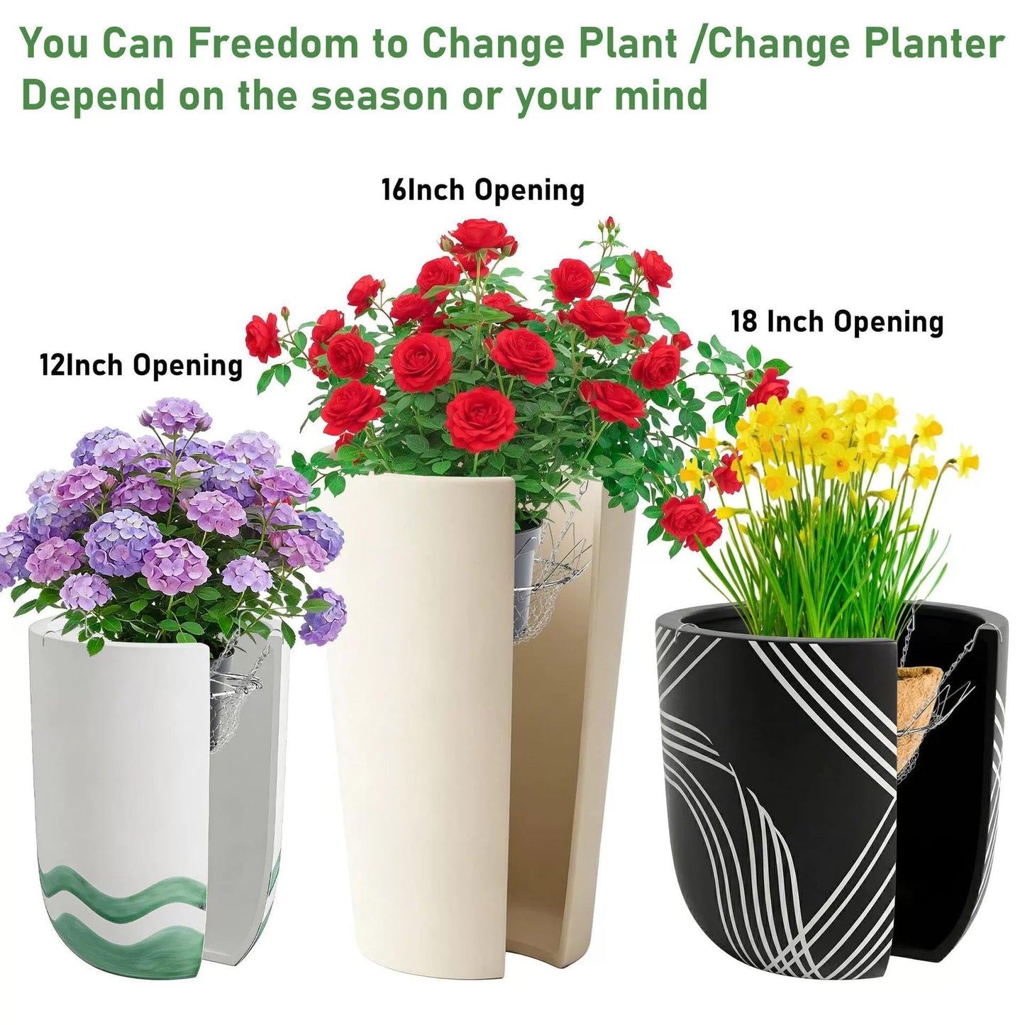 Adjustable Planter Inserts for Tall Planters Large Pots, 4 Hooks Fits in The Top Openings, Chain Planter Filler Elevate Plants, Plant Hanger for Outdoor Indoor Flower Potted