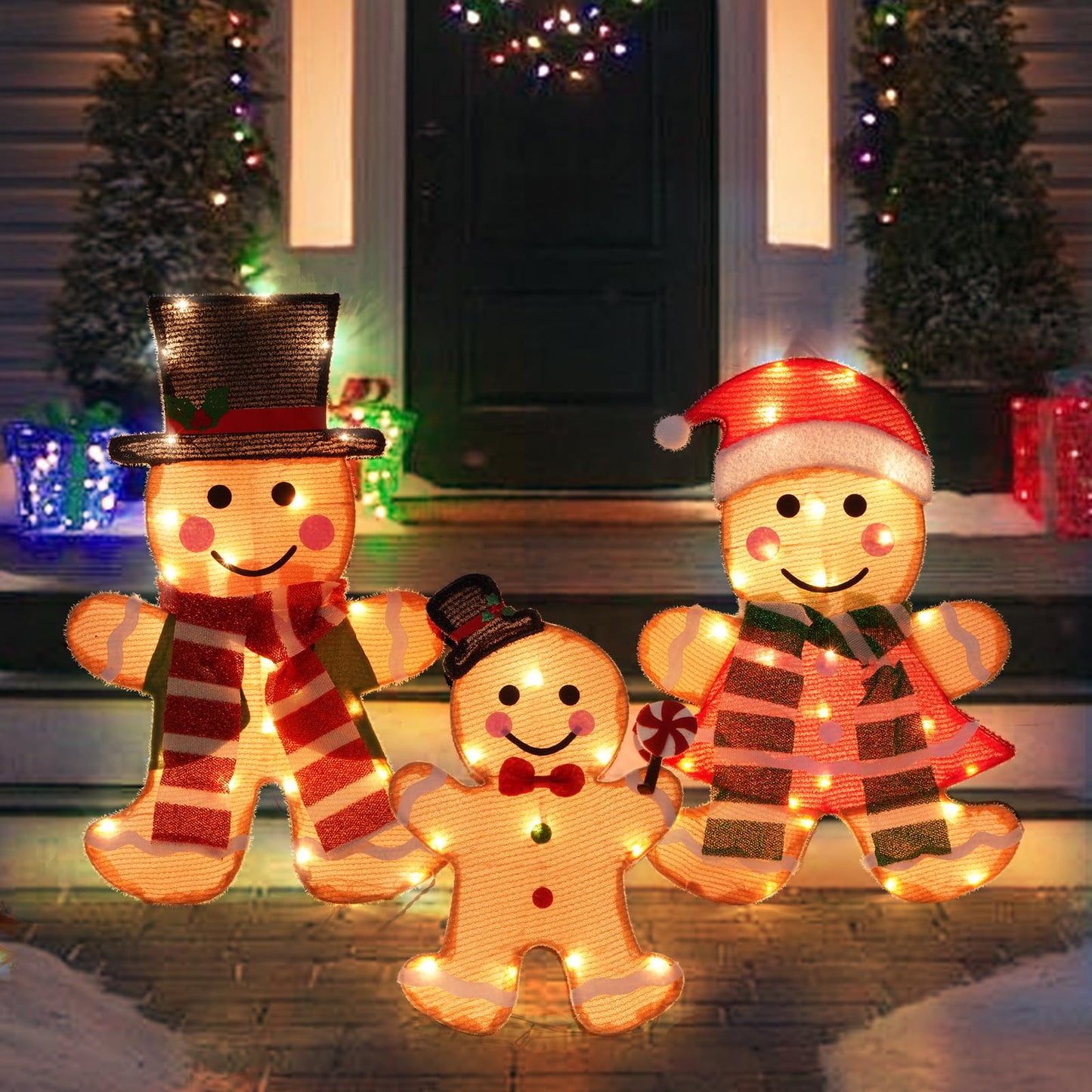 Light Up Outdoor Christmas Decorations, Lighted Indoor Christmas Decor, Christmas Decorations for Home Yard Garden Holiday Party (Gingerbread Man Family)