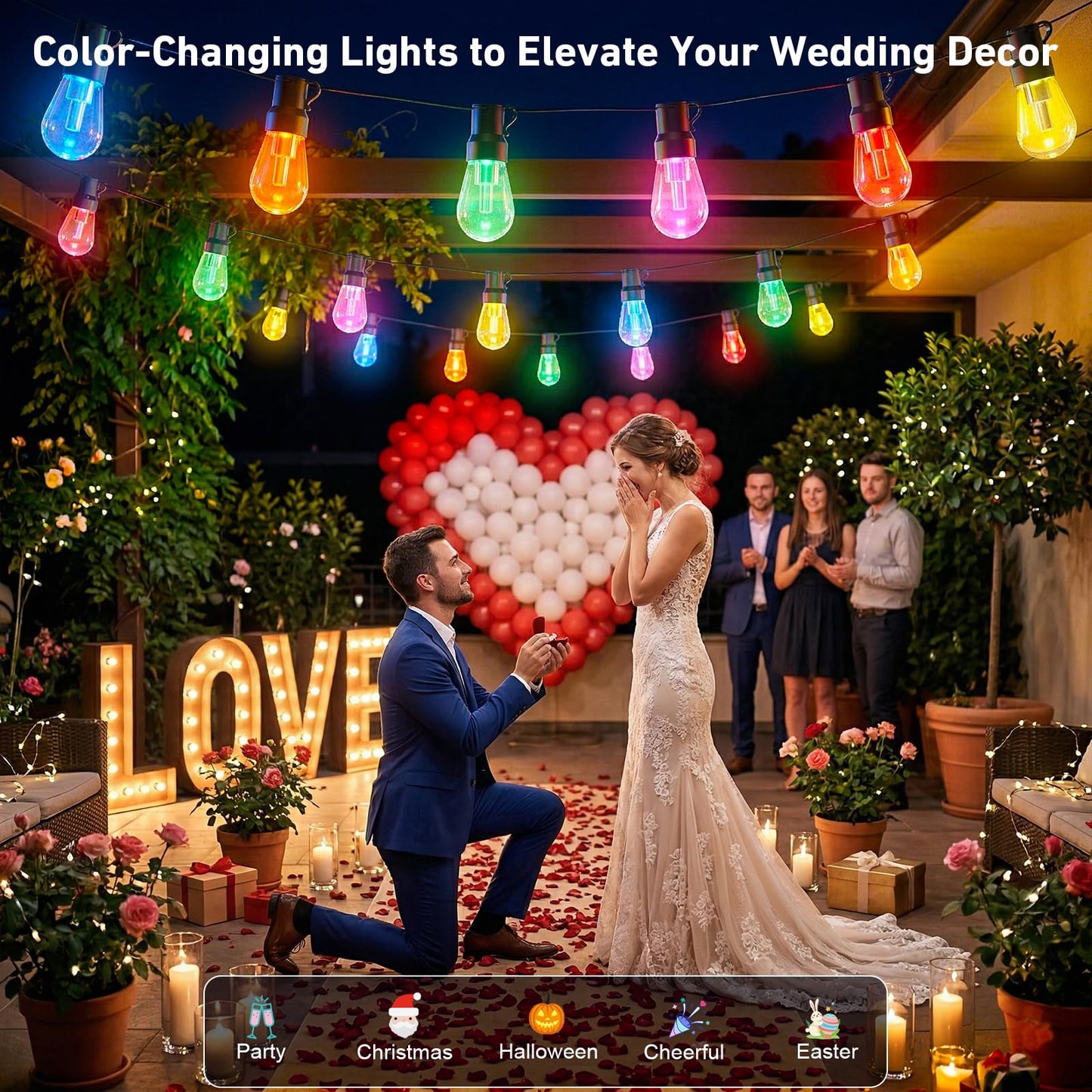 Outdoor String Lights,200FT Smart RGB+IC Patio Lights with Shatterproof LED Bulbs ,Outside Light Dimmable Patio for Decor DIY IP67 Waterproof ,Courtyard, garden,Holiday,LED lights more Scene Modes