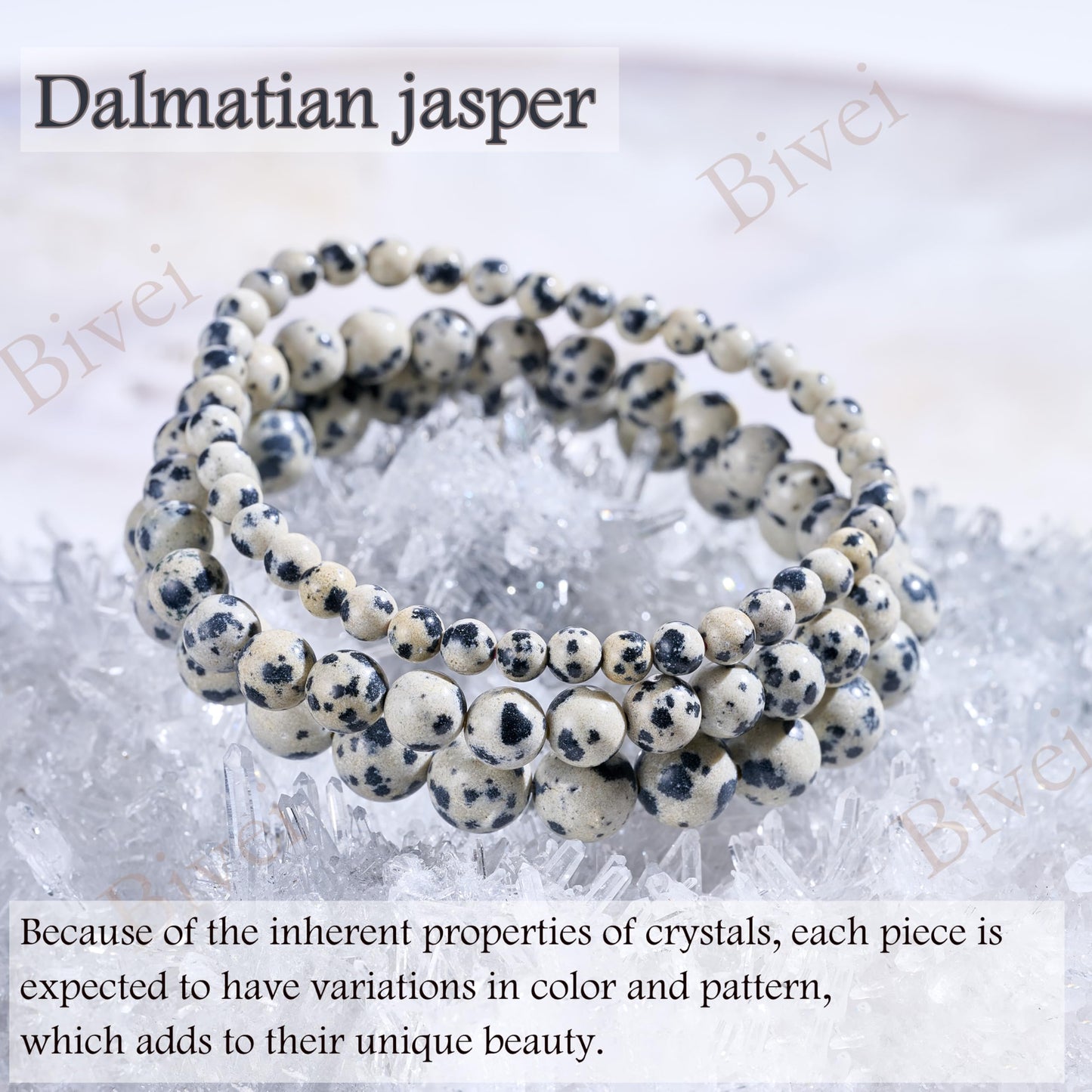 Bivei Dalmatian Jasper- Grounding & Joy -4mm Beaded Bracelets for Women Handmade Semi Precious Natural Stone Stretch Elastic Jewelry Yoga Protection Gifts