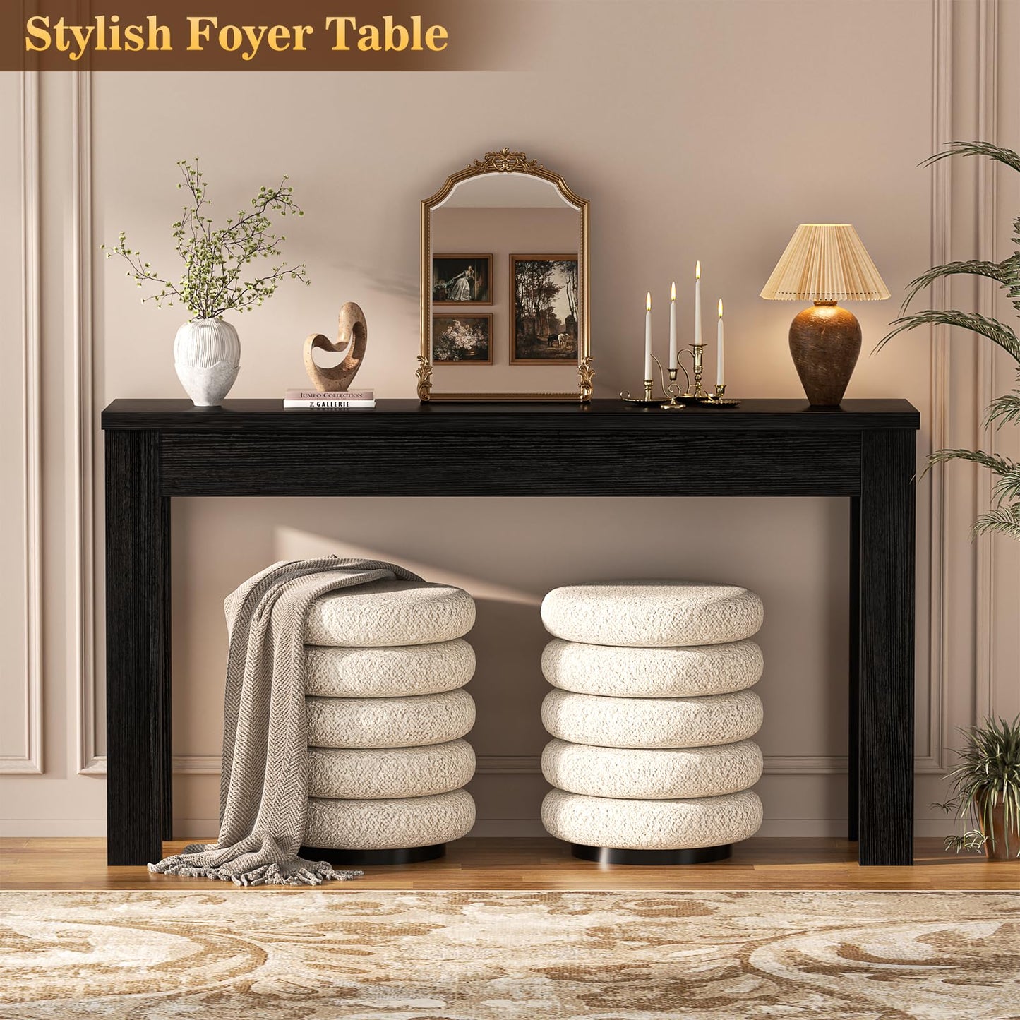 Armocity Console Table, 47" Farmhouse Wood Entryway Table, Sofa Tables Narrow Long Behind Couch, Entry Table for Entrance, Hallway, Living Room, Embossed Black