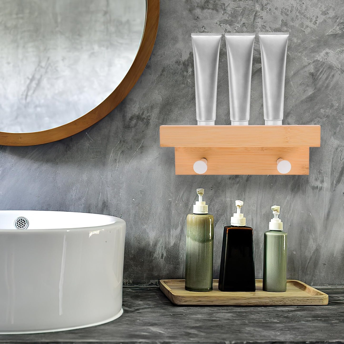 TOYANDONA Wall Shelf with 2 Hooks Floating Wall Mount Rack Storage Organizer Natural Wood Simple for Home Décor and Entryway Key Holder