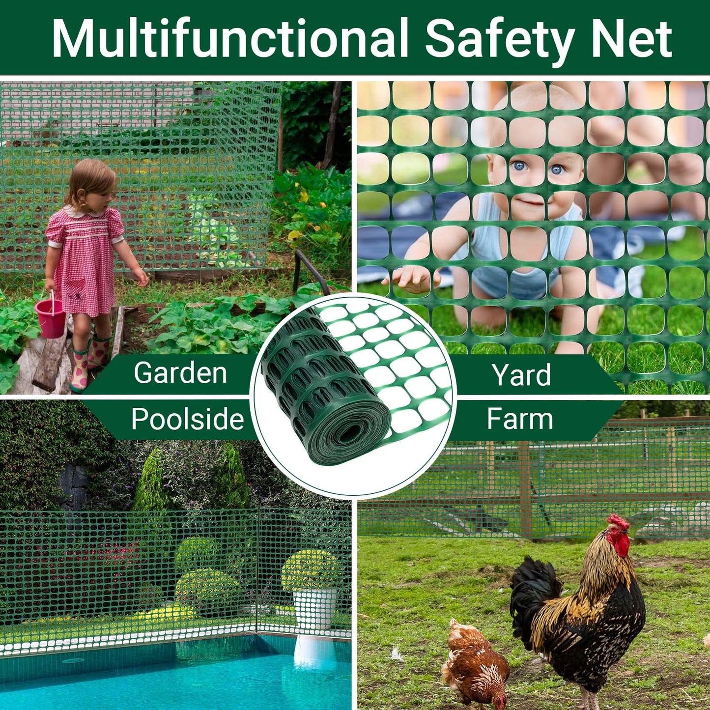DOEWORKS Safety Fence, 4 x 100 FT Green Plastic Mesh Fence Roll Barrier Netting for Construction Fencing Animal Fencing Garden Fencing and Event Fencing