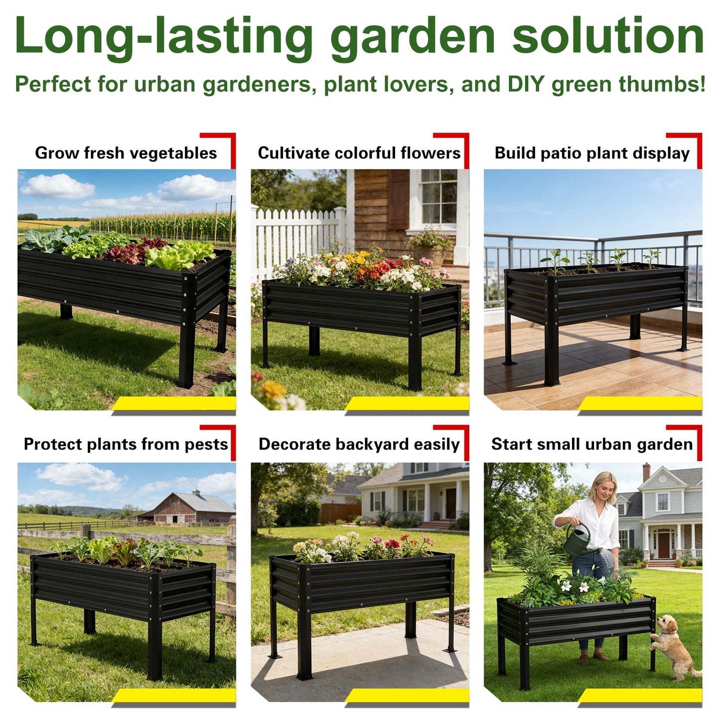 Yardbliss Large Galvanized Raised Garden Bed Outdoor with Legs, Load Capacity 1200LB, 48x26x30in Raised Garden Bed, for Backyard/Patio/Balcony/Gardening/Vegetables Flowers, Black