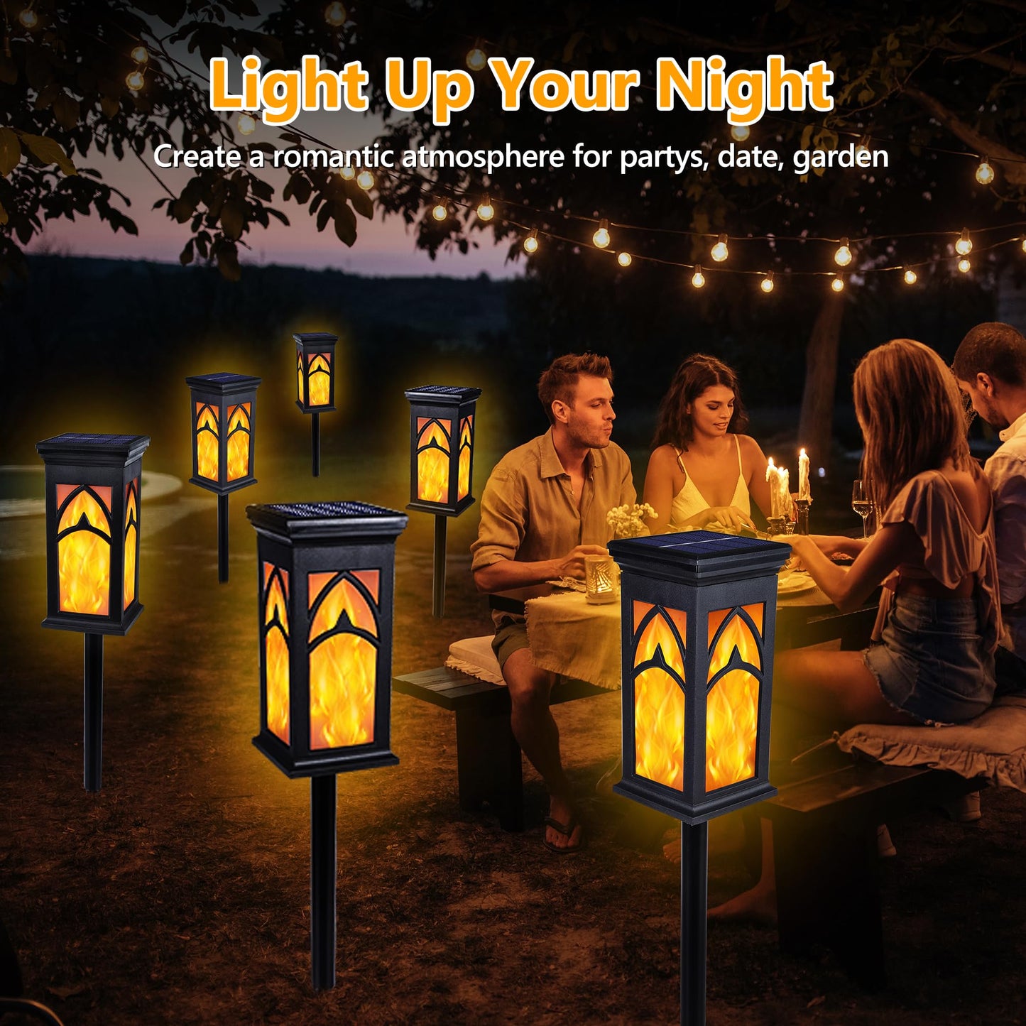 Jnaurb Solar Lights Outdoor, 6 Pack Solar Torch Light with Flickering Flame, Waterproof Garden Lights Outdoor Landscape Lighting, Flame Torches for Outside Patio Pathway Walkway Yard Lawn Decorations