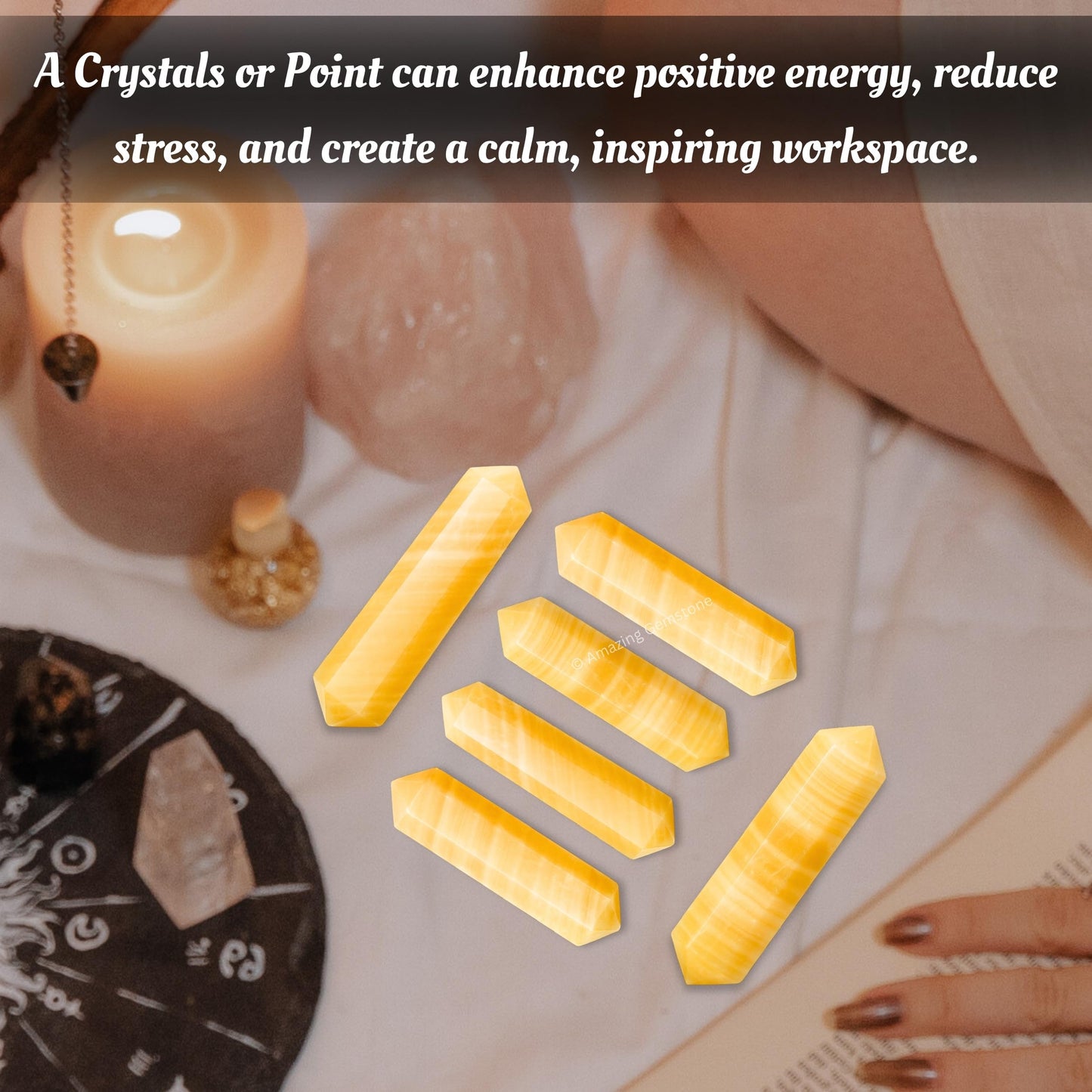 Amazing Gemstone Yellow Calcite Crystal Points Bulk Healing Crystals and Stones - Pack of 3 Double Terminated Healing Wand Point Bulk Crystals for Crafts, Crystal Grid, DIY - Premium Crystals