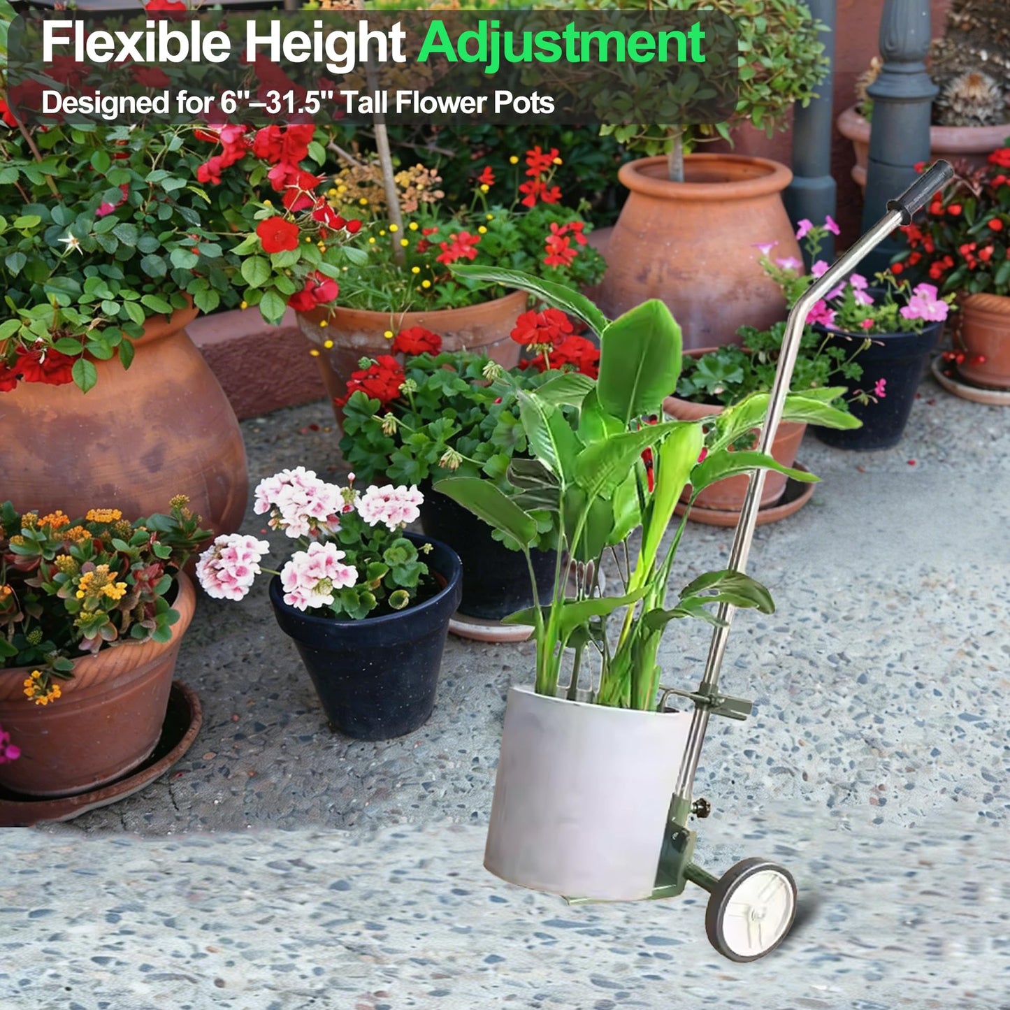 Hxgexin Heavy Duty Plant Mover with Wheels, Adjustable Pot Lifter Dolly for Large Potted Plants, Flat-Free Rubber Wheels, Ergonomic No-Lift Design, Steel Base, 220 LBS Capacity