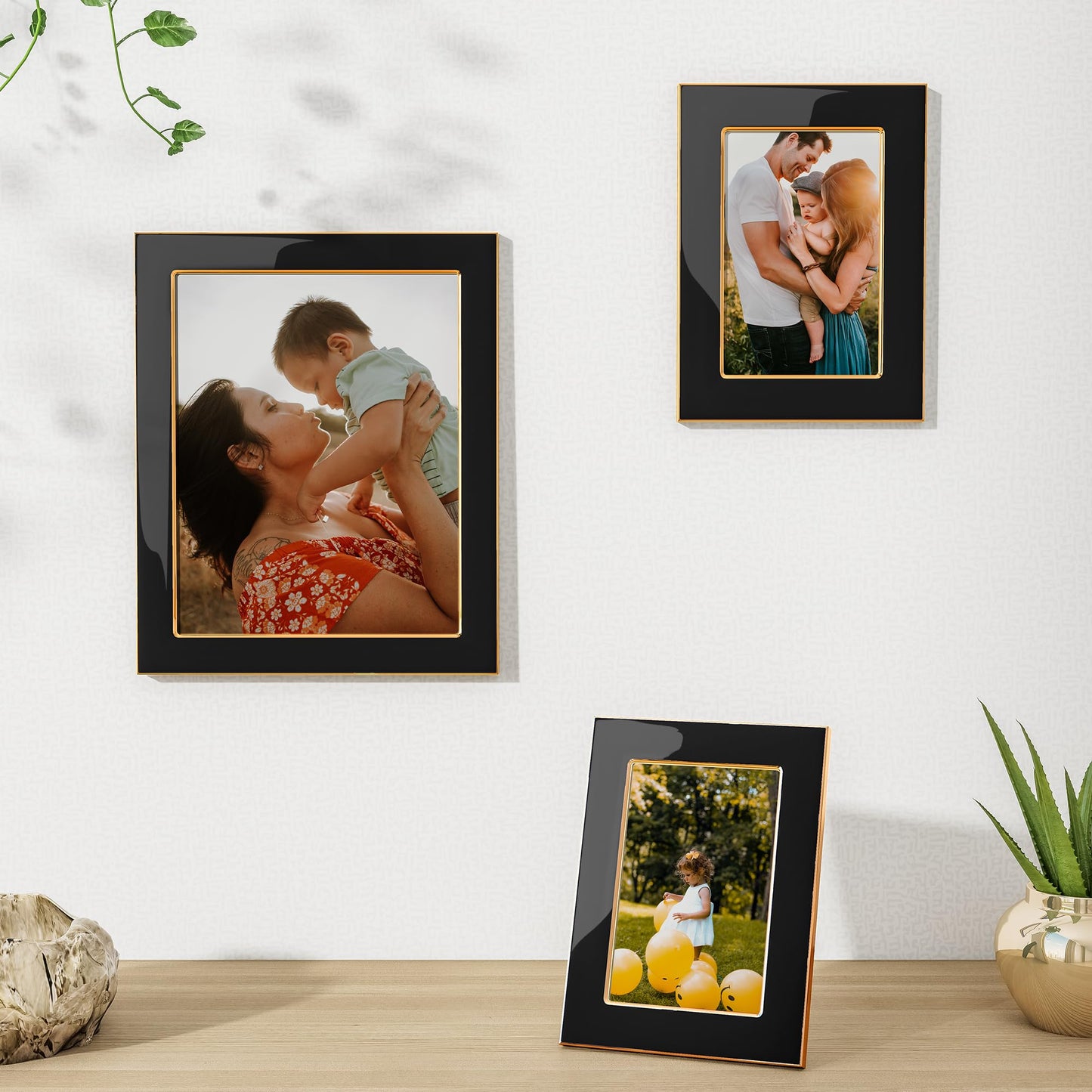 Fun Memories 4x6 Enamel Picture Frame with HD-Tempered Glass, Gold Metal Edge with Easel, Vertical & Horizontal Display, Wall and Tabletop Display Family Photo Gallery (Black Enamel,1P)