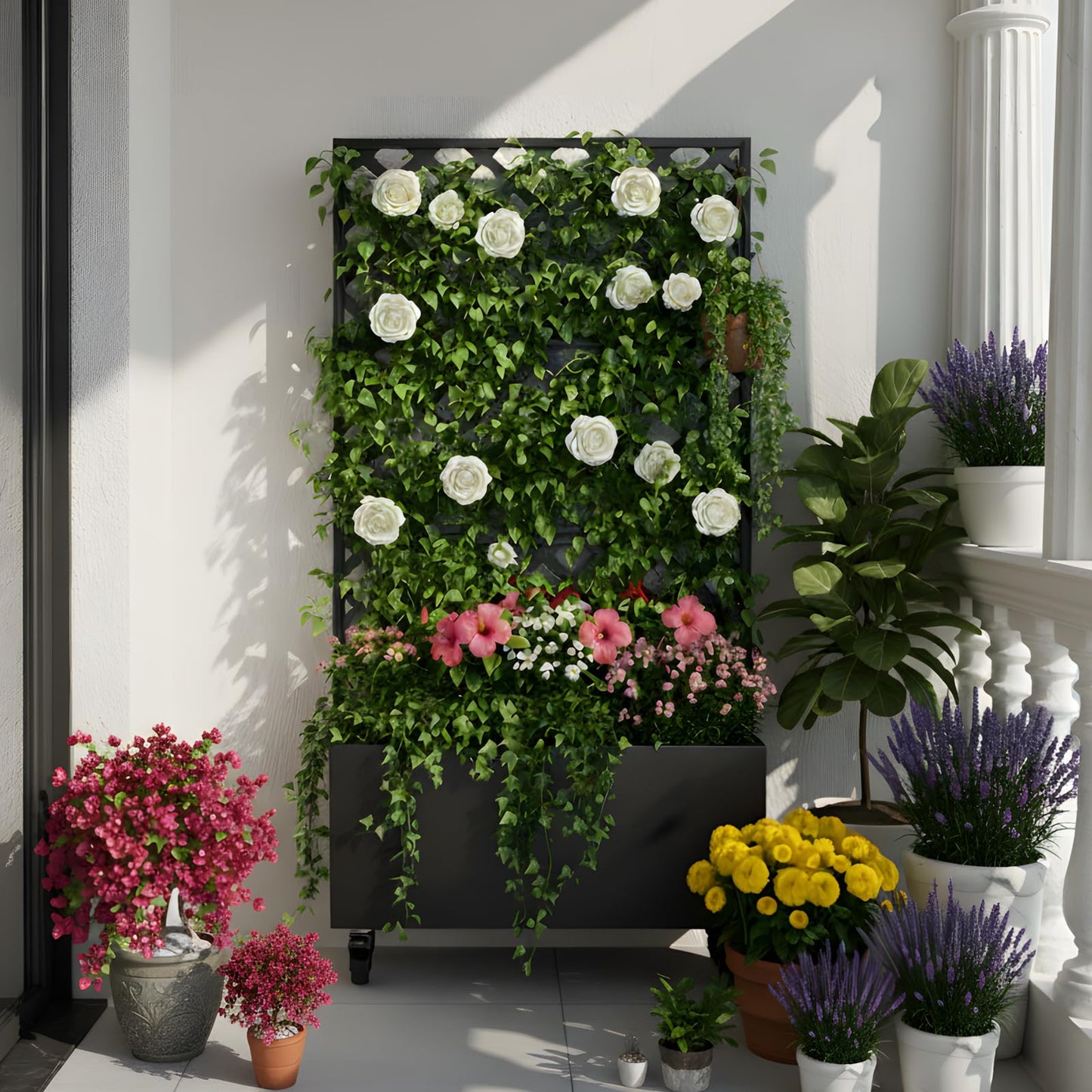 ZenithZest Metal Planter with Trellis, 72"x36"x16" Raised Garden Bed with Trellis and Wheels, Planter Box with with Privacy Screen for Climbing Plants, Flowers, Vegetables, Fruits