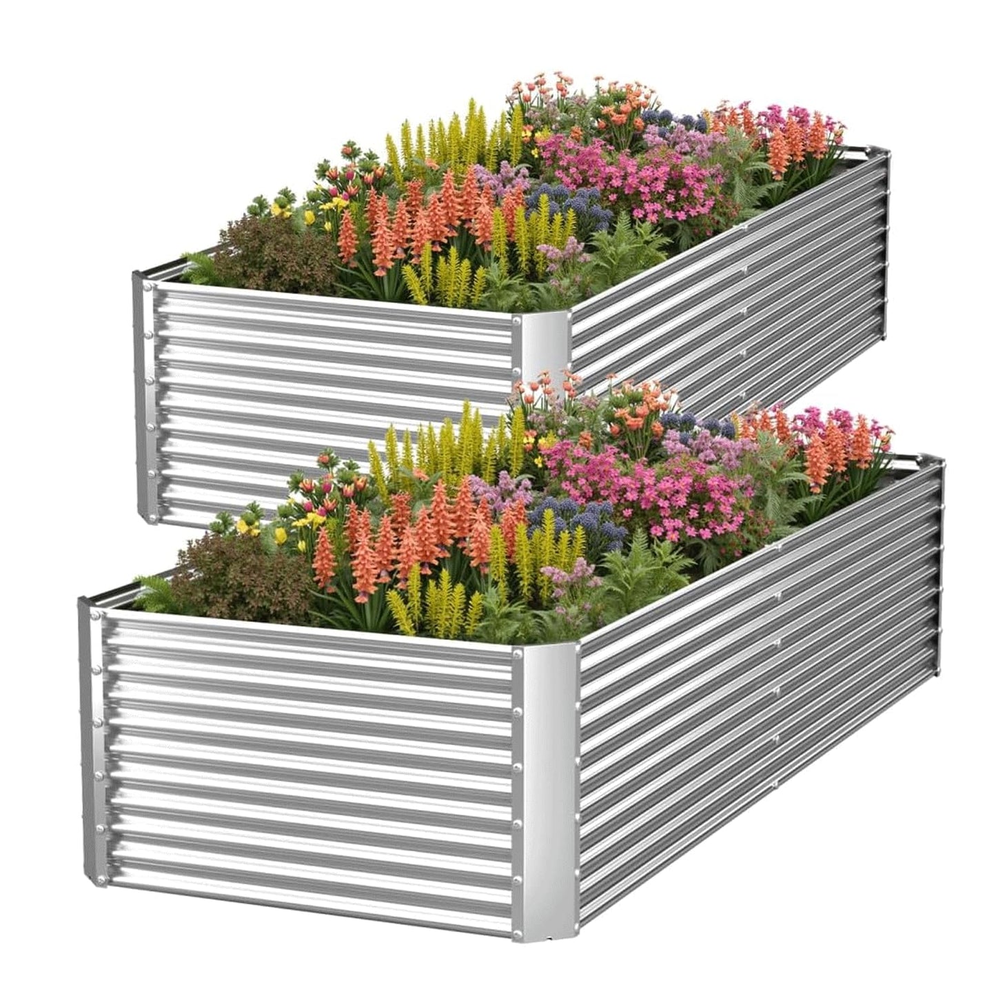 OZMSHF 2 Pack Tall 6x3FT Raised Beds for Gardening, Corrugated Galvanized Steel Raised Garden Bed, Outdoor Metal Above Ground Garden Bed for Vegetables and Flowers(Rectangular)-6x3x1.5FT