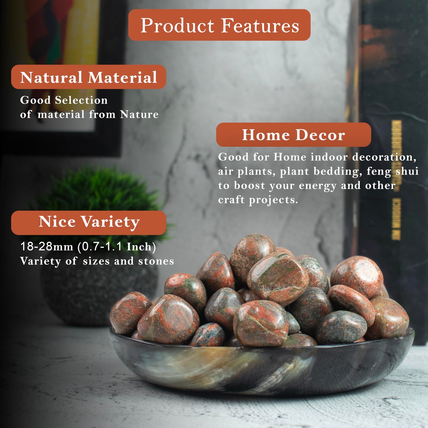 Crocon 1LB Unakite Tumbled Stones and Crystals bulk 2000+ Carats Natural Crystal Kit for Reiki Healing Crystal Polished, Tumble Stones, Chakra Balancing, Reiki Gift, Home Decor Size : 20-25 mm