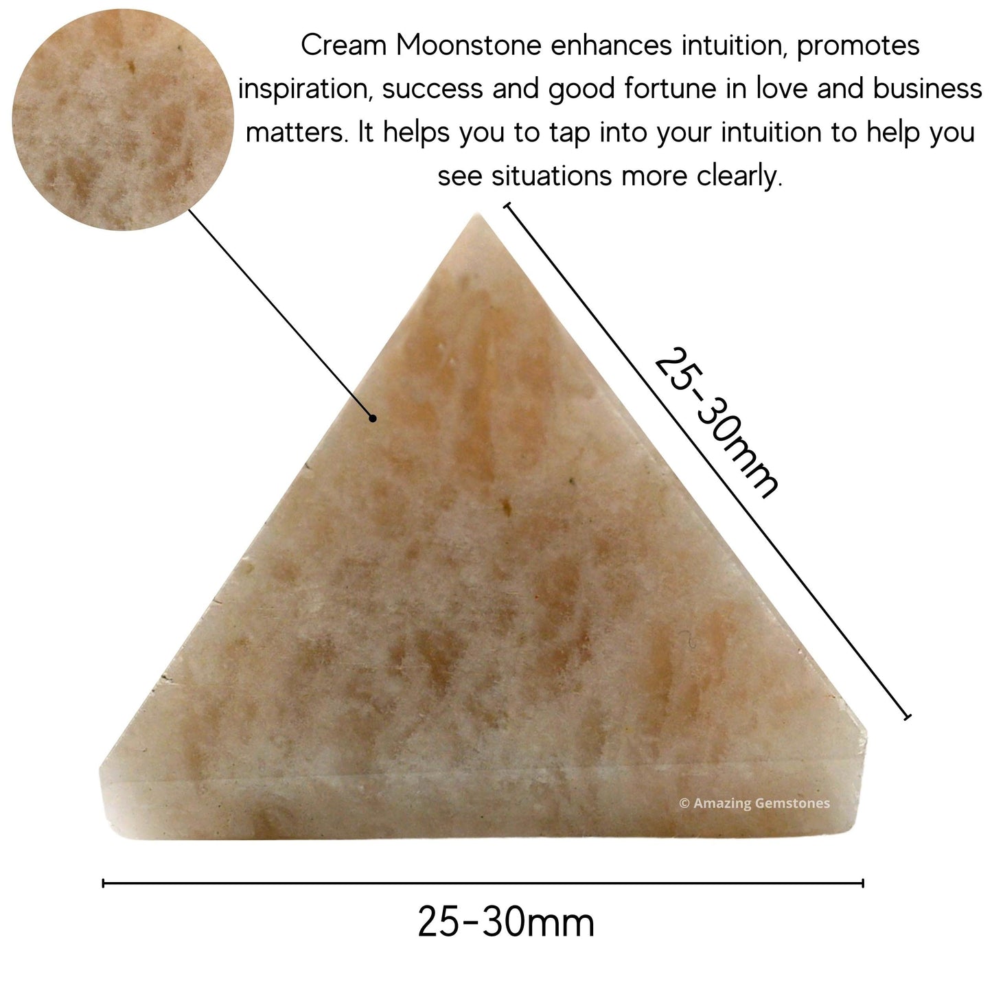 Amazing Gemstone Cream Moonstone Pyramid Crystal Healing Stones - 1" Great Pyramid Figurine of Natural Stone Pyramid for Meditation, Reiki, Chakra Balancing and Crystal Pyramids Grid