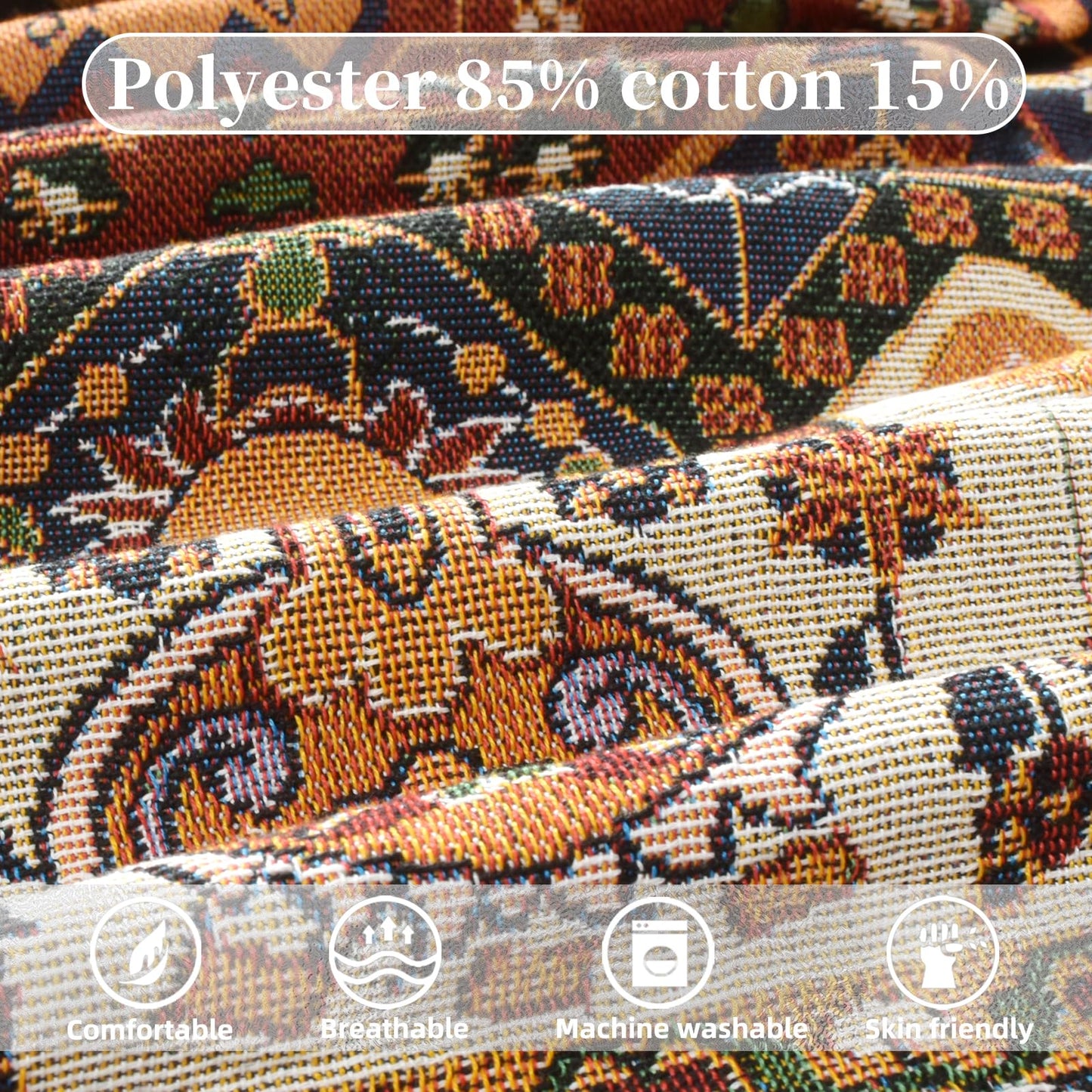 Shesyuki Boho Throw Blanket Reversible Cotton Bohemian Tapestry Hippie Room Decor Outdoor Blanket Double Sided (Boho Patten 50"x60")