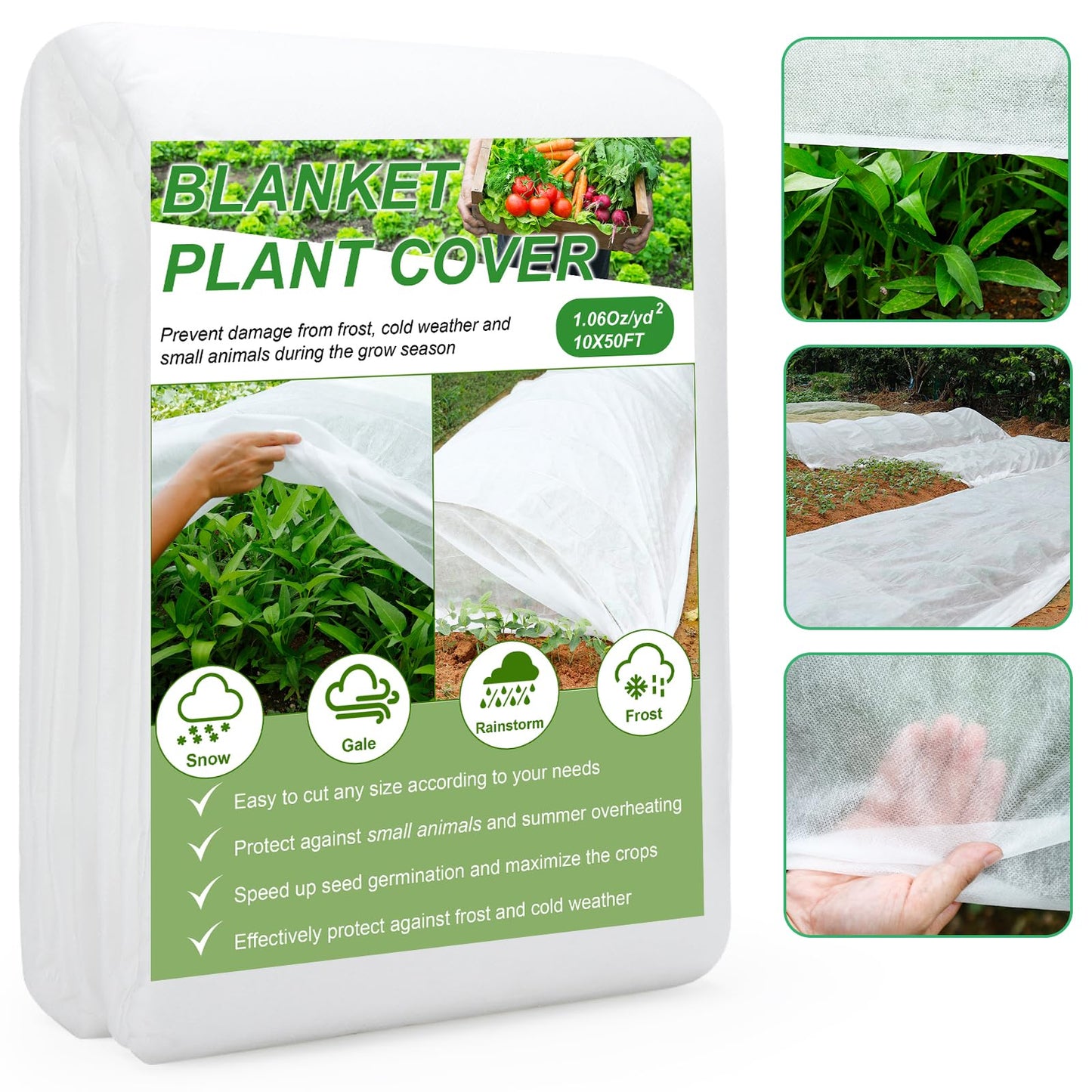 YDSL Plant Covers Freeze Protection 10FT×50FT, 1.06 oz/yd² Floating Row Covers for Garden Beds Pest/Sun Protection, Frost Cloths for Outdoor Plants for Vegetables Flowers Fruits Winter Protection