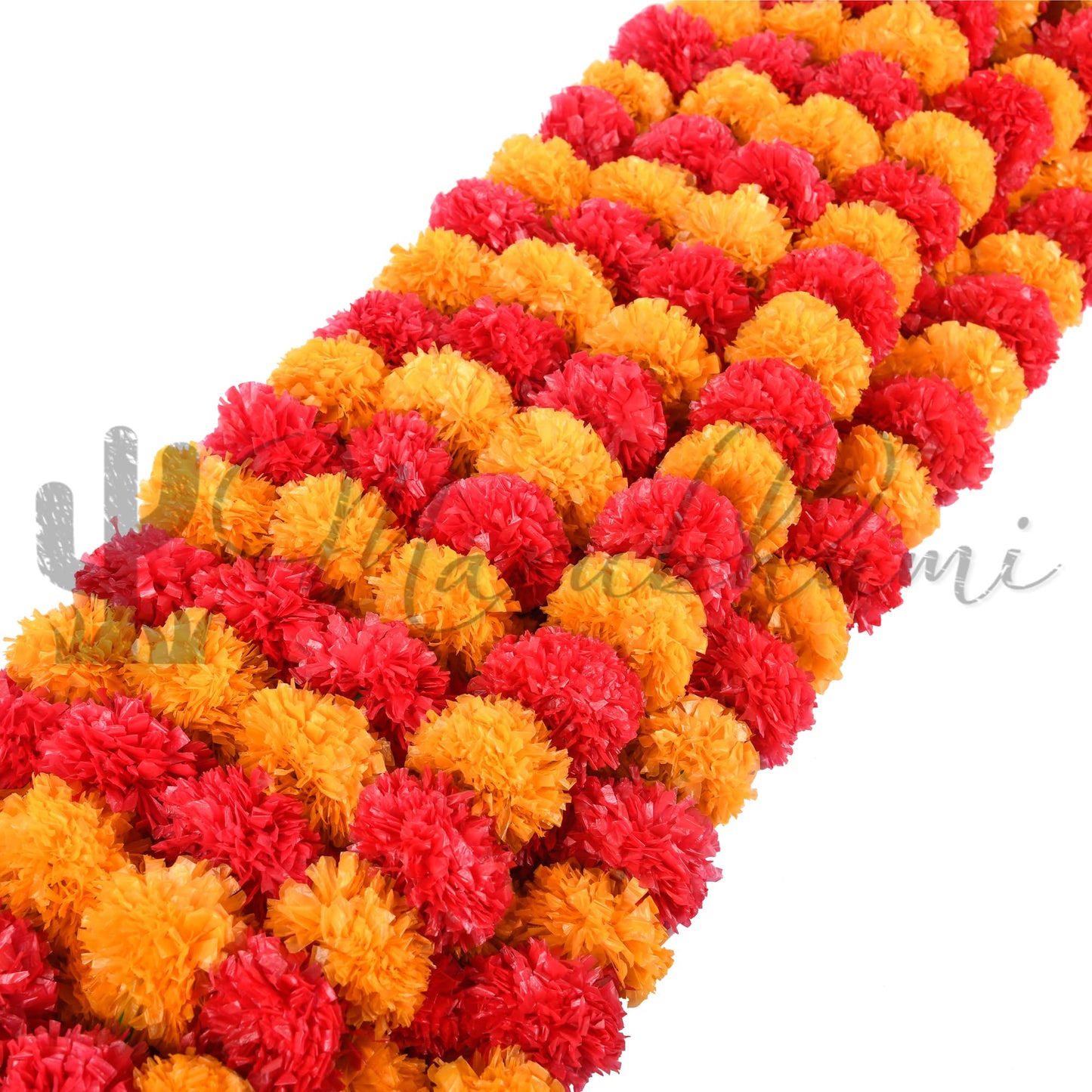 Marubhumi 5 PC - 5 feet Artificial Marigold Flower Garland – Long Strands for Diwali, Wedding & Festive Decoration – Traditional Indian Home Decor