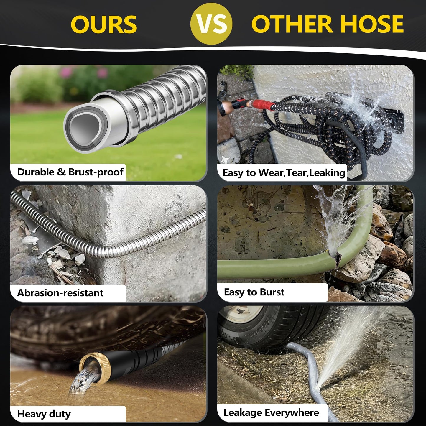 100 ft Stainless Steel Garden Hose - 2026 New Upgraded Metal Water hose - Flexible Water Hoses Pipes with Latex Core, 3/4" Solid Brass Connector - No-Expandable Watering Garden Hoses