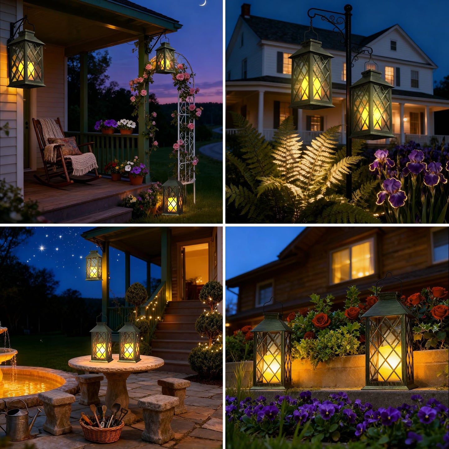 Otdair Solar Lanterns Outdoor Waterproof, 2 Pack 14" Solar Lantern with Glass Retro LED Flickering Flameless Candle,Lanterns Decorative Outdoor for Gift, Yard, Garden, Patio, Balcony,Porch, Party