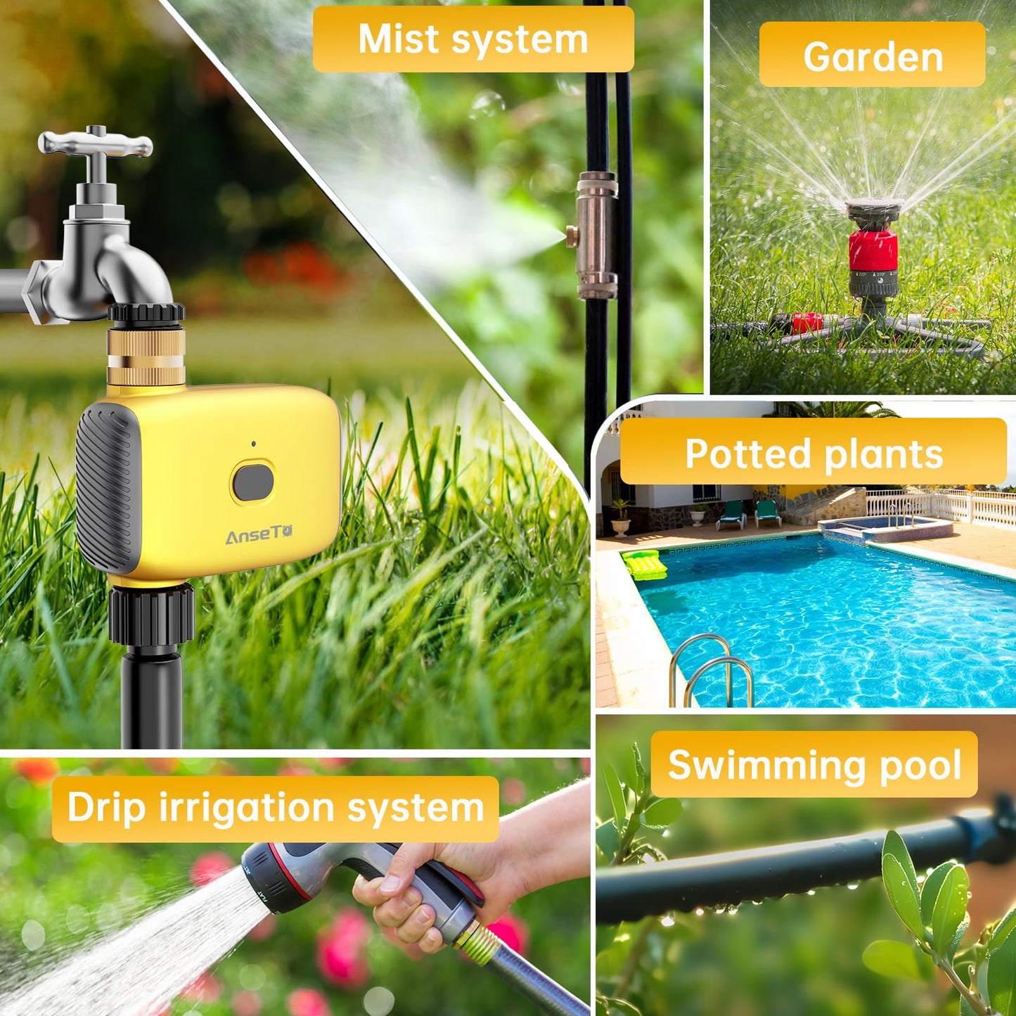 AnseTo WiFi Water Timer for Garden WiFi Sprinkler Timer Outdoor, Irrigation Timers 1 Outlet Brass Inlet WiFi Hose Timers with APP Remote Control/Rain Delay/Manual for Garden/Lawn/Yard Watering System