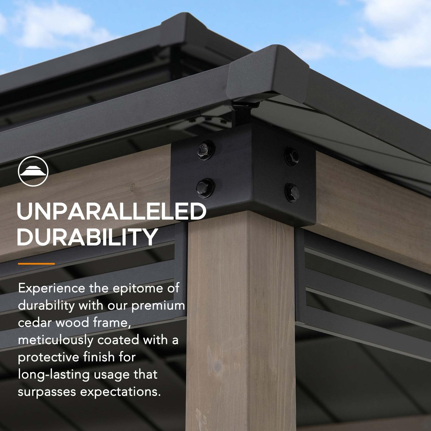Sunjoy Wooden Grill Gazebo with Solar Power, 8 x 12 ft. Hardtop Gazebo for Year-Round Grilling, Outdoor Cedar Frame Cooking Shelter with Decorative Fence for Backyard BBQs Party, Black