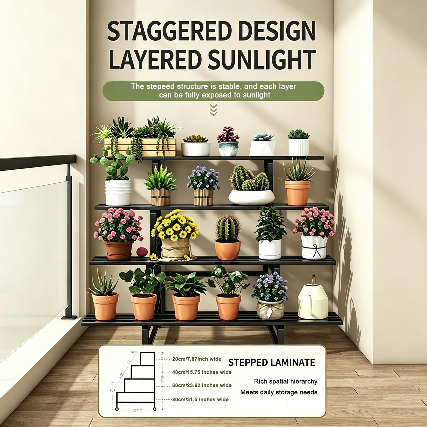 DYRABREST 4 Tier Metal Plant Stand, 39.4 Inch Tall Black Iron Garden Display Shelf for Indoor Outdoor, Heavy Duty Ladder Planter Rack for Potted Plants, Succulents, Flowers, Living Room Balcony Patio