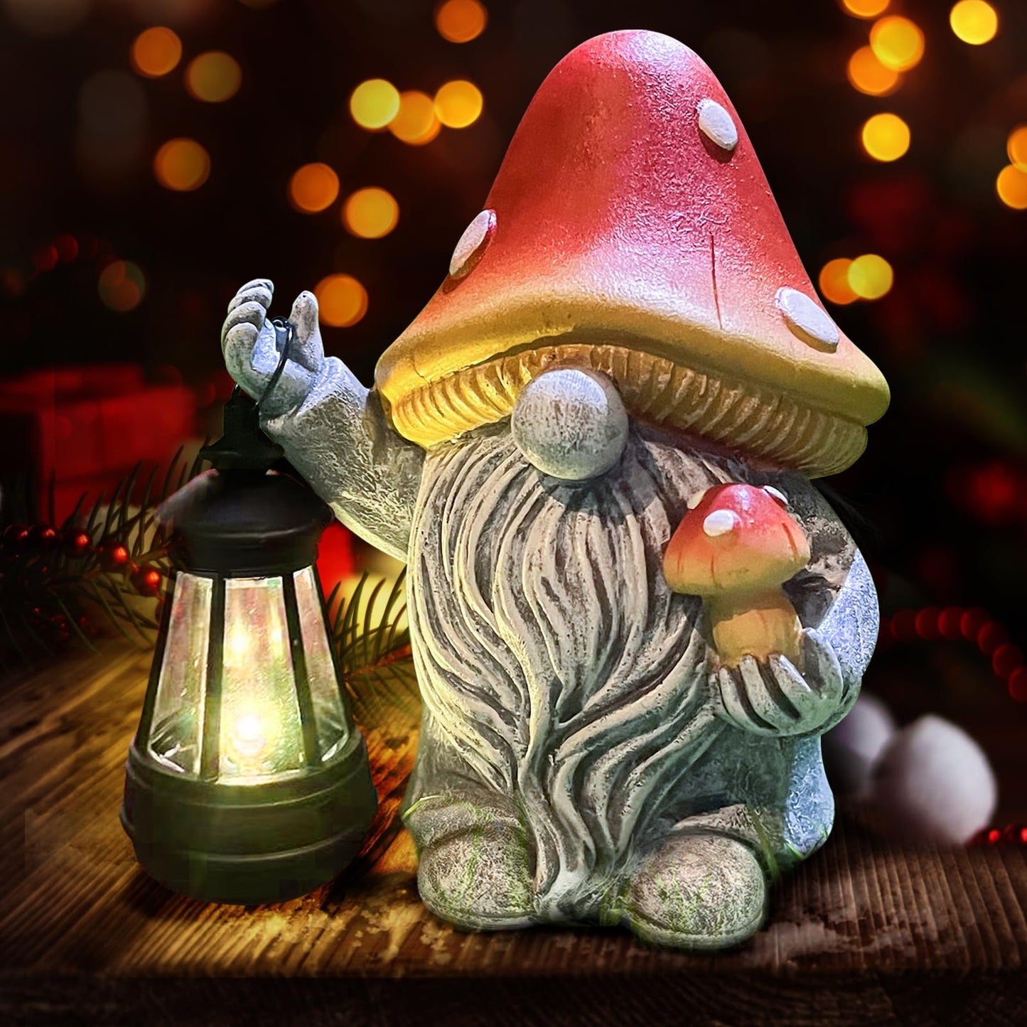 OAWPKY Mushroom Gnome Garden Decor Outdoor Statues, Cute Solar Lights Lawn, Balcony, Yard Decorations, Outdoor Garden Decorations for Patio Mom Gift