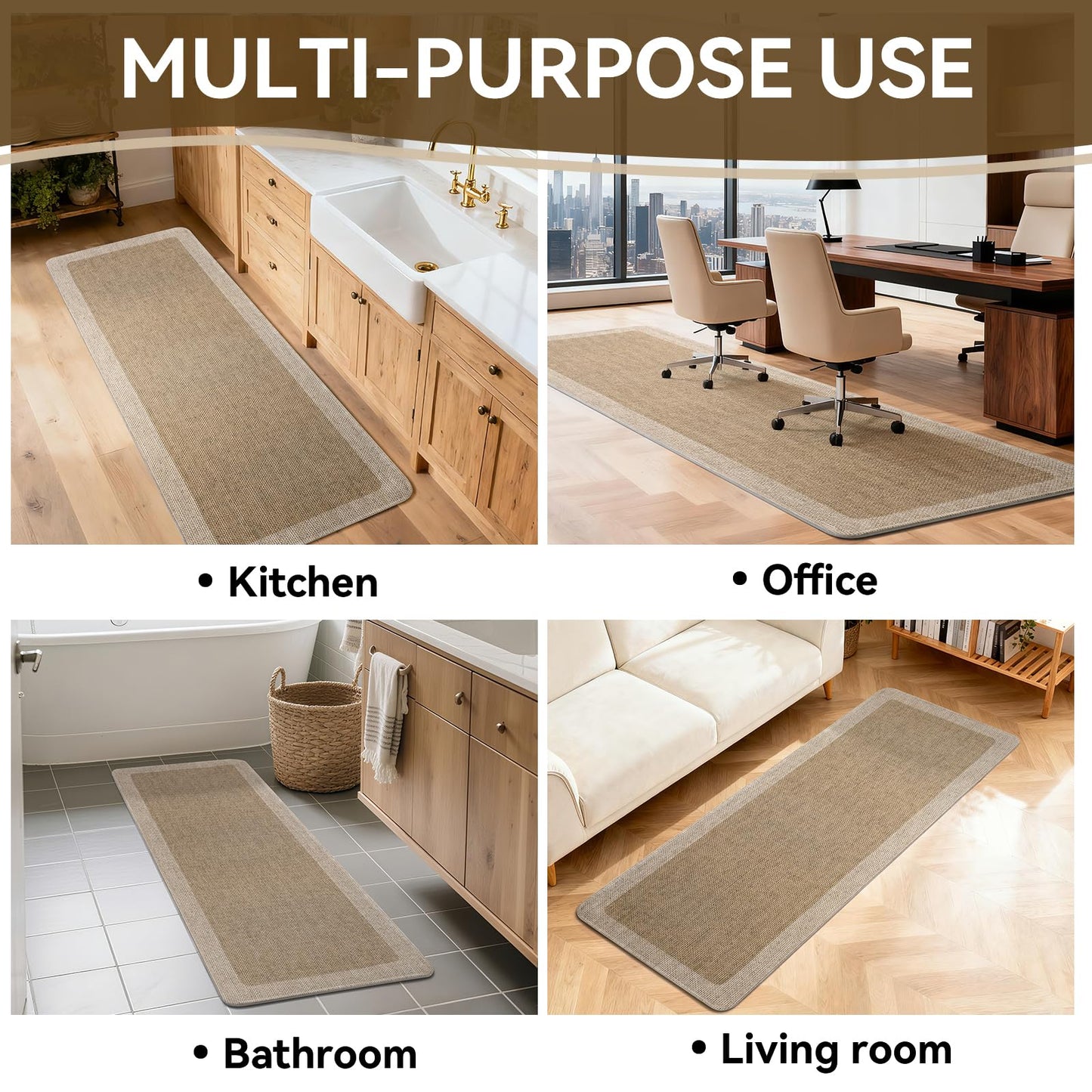 Quqei Kitchen Mat Non Slip, Washable Kitchen Rugs, Absorbent Kitchen Mats for Floor, Rubber Backing Soft Standing Floor Mat Runner Rug for Front of Sink, Easy to Clean and Maintain, Brown 17"x30"