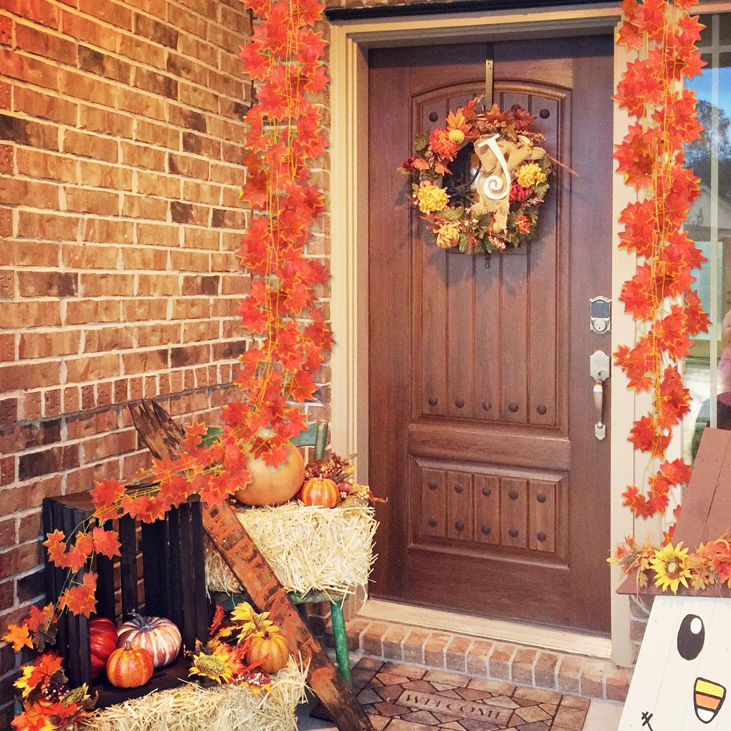 12 Pack 7.9 ft Artificial Maple Leaf Garland, 30 Leaves per Garland, Autumn Leaf Foliage Fall Decorations for Home, Garden, Room, Fireplace, Porch, Thanksgiving, Wedding, Indoor Outdoor Decor