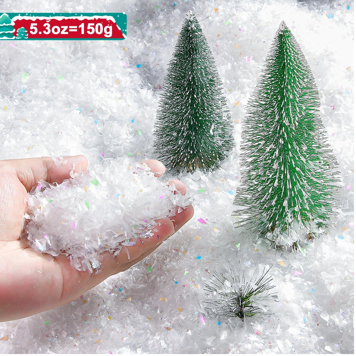 ZeanSciulpt 5.3 Ounce Fake Snow Decor, Glittery Artificial Snow Decorations, Suitable for Craft Making, Holiday Decoration, Christmas Party
