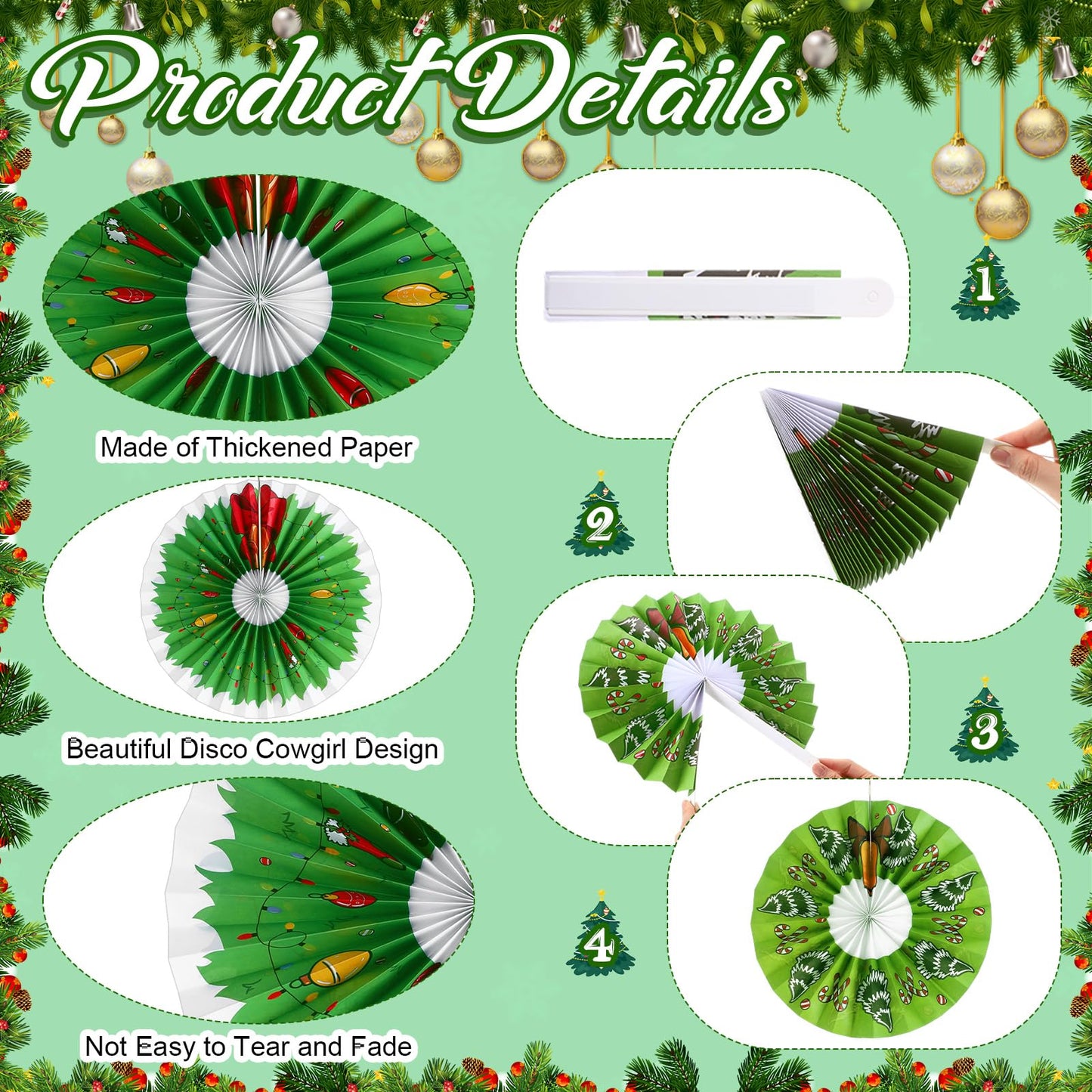 Outus 9 Pcs Christmas Hanging Decorations Candy Paper Fans Peppermint Classroom Christmas Decorations Party Ceiling Wall Hanging Decor Red Green Elf Bulb Wreath Gift Box Winter Holiday Birthday