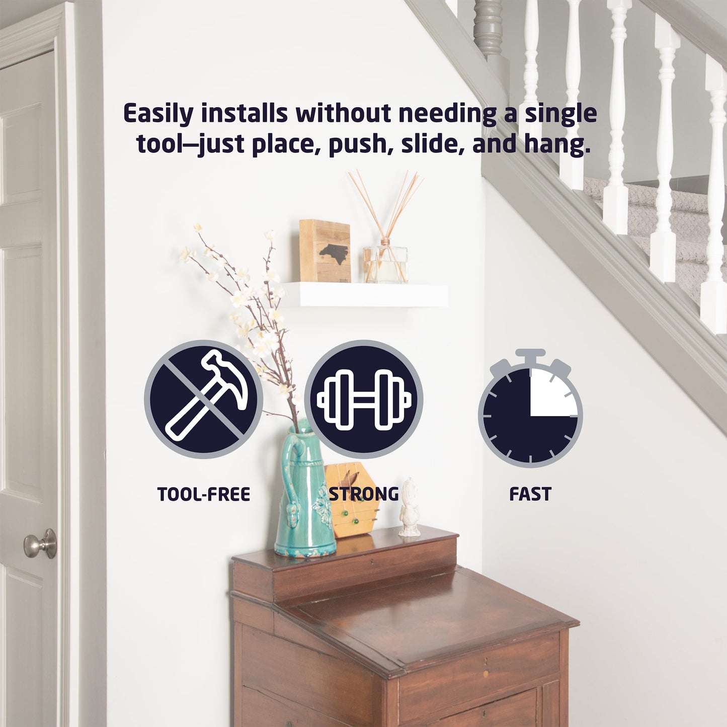 HIGH & MIGHTY Modern 24" Floating Shelf Holds up to 20 lbs, Easy Tool-Free Dry Wall Installation, Flat, White | 515657