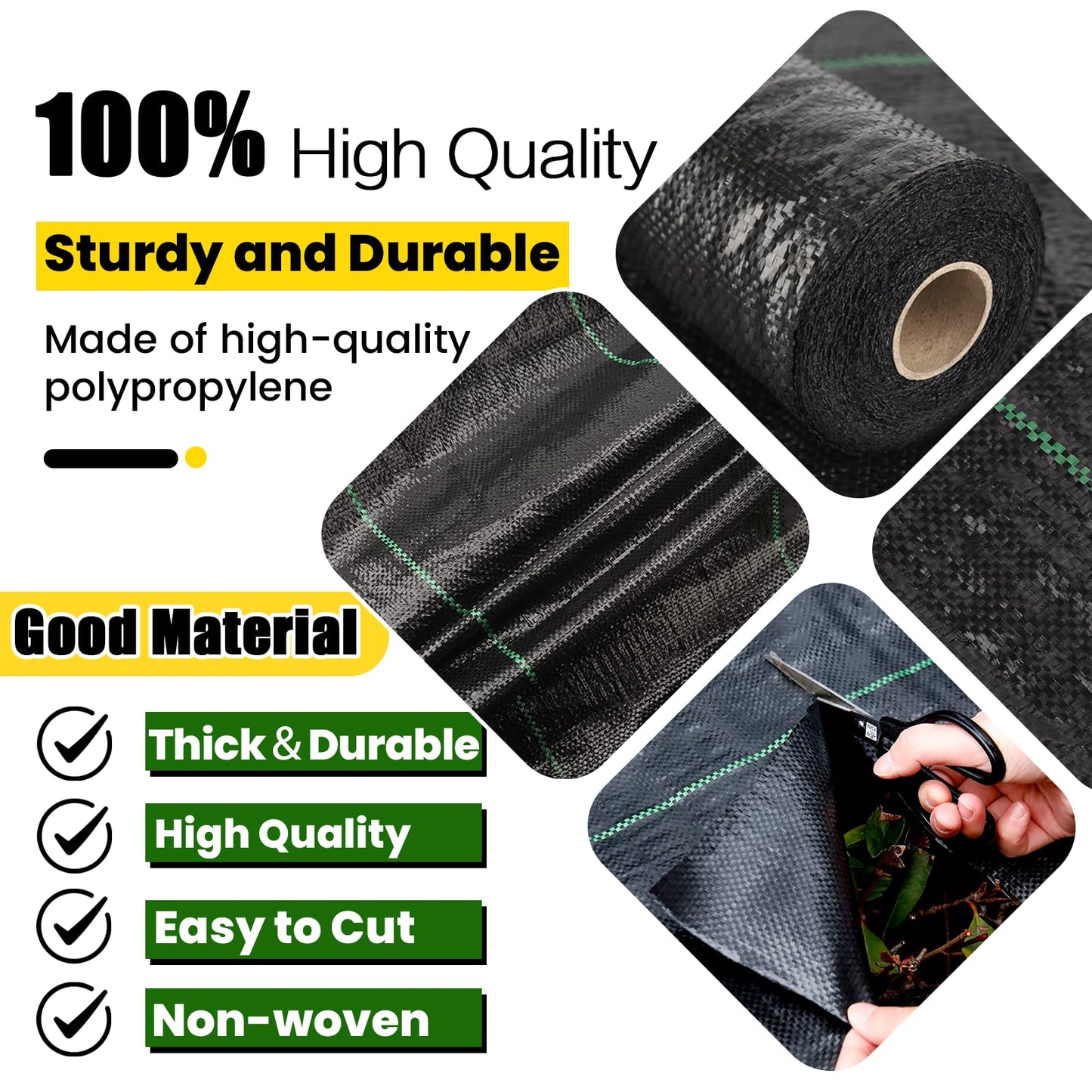 GRASSCLUB 6ft x 300ft Weed Barrier Landscape Fabric Heavy Duty Premium Weed Control Fabric Durable & Eco-Friendly Weed Block Gardening Mat (3.2oz) (LTTY-W6-300)