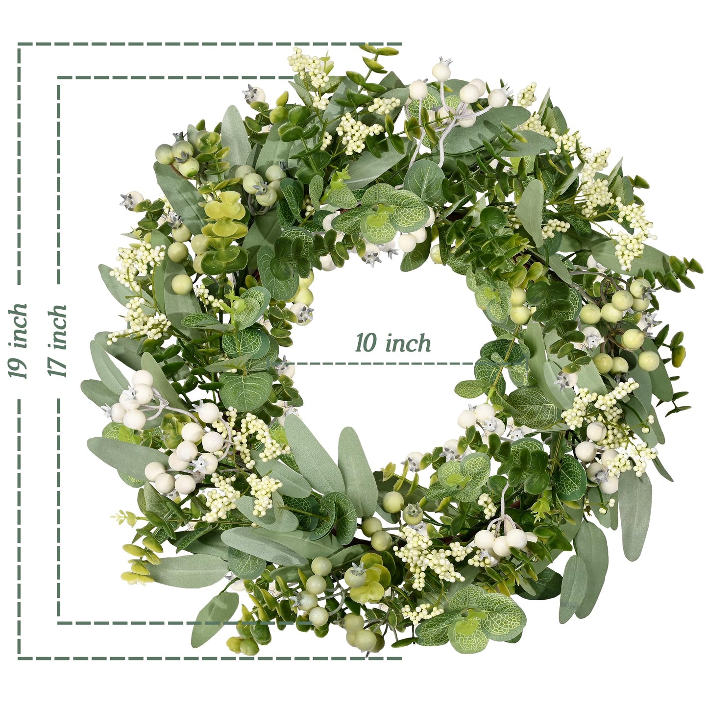 Vlorart Artificial Spring Summer Christmas Greenery Wreaths for Front Door Green Eucalyptus Leaf Wreath Decor Boxwood with Big Berries for Farmhouse Outside Year Round