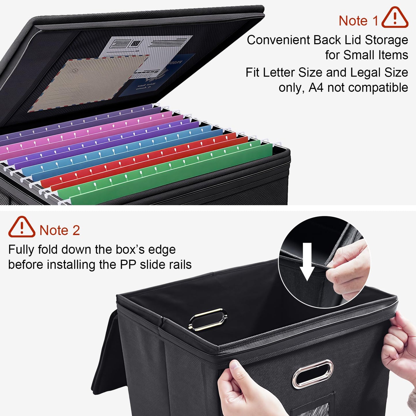 4 Pack File Organizer Boxes with Lids, Collapsible Document Storage Bin with Mesh Pockets & Zipper, Fits Letter/Legal Size Folders for Home Office Moving Classroom Organization (Black, No Folders)