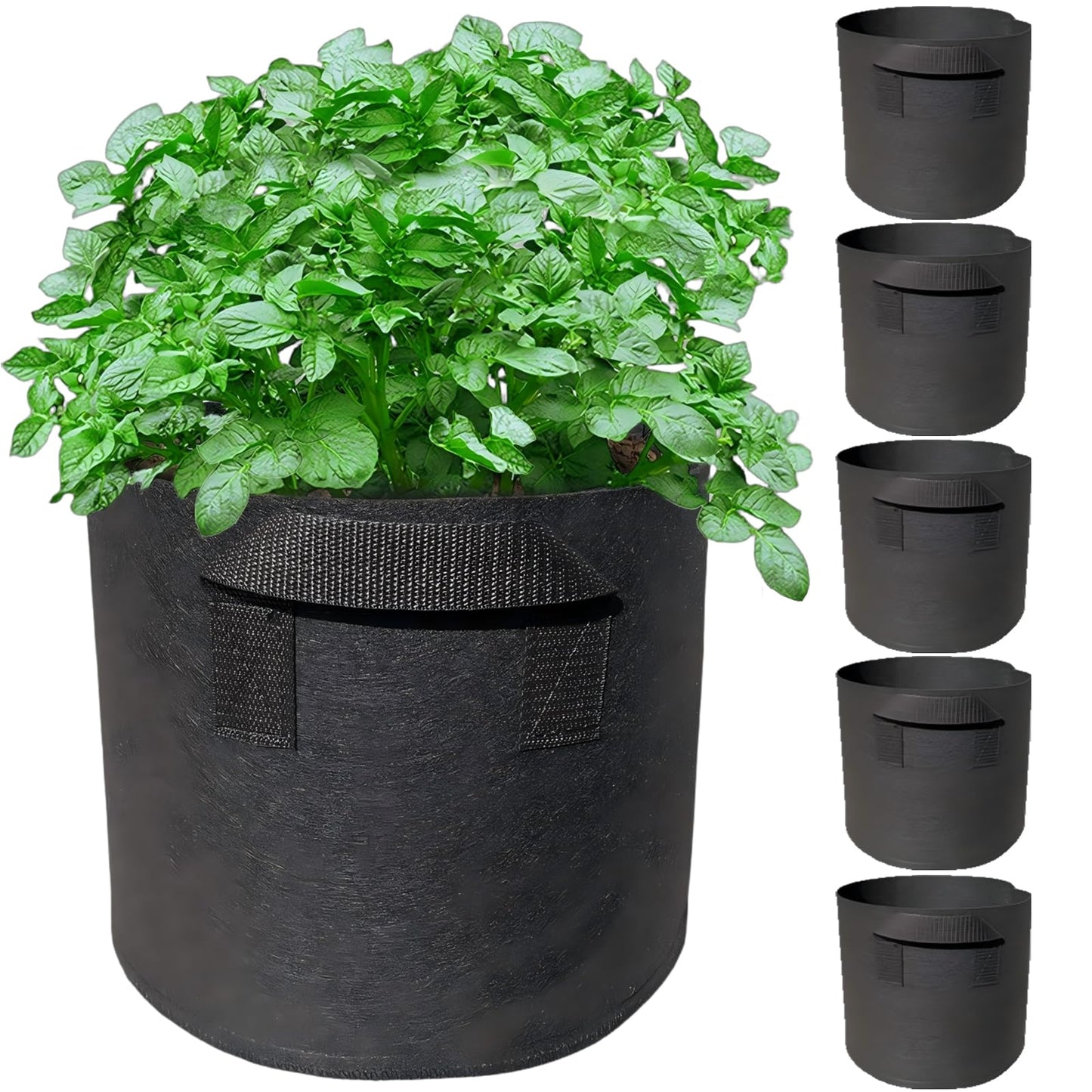 WIRETRAN 5 Pack 3 Gallon Grow Bags with Handles Garden Vegetable Flower Grow Bags Nonwoven Aeration Fabric Pots for Nursery Garden Planting